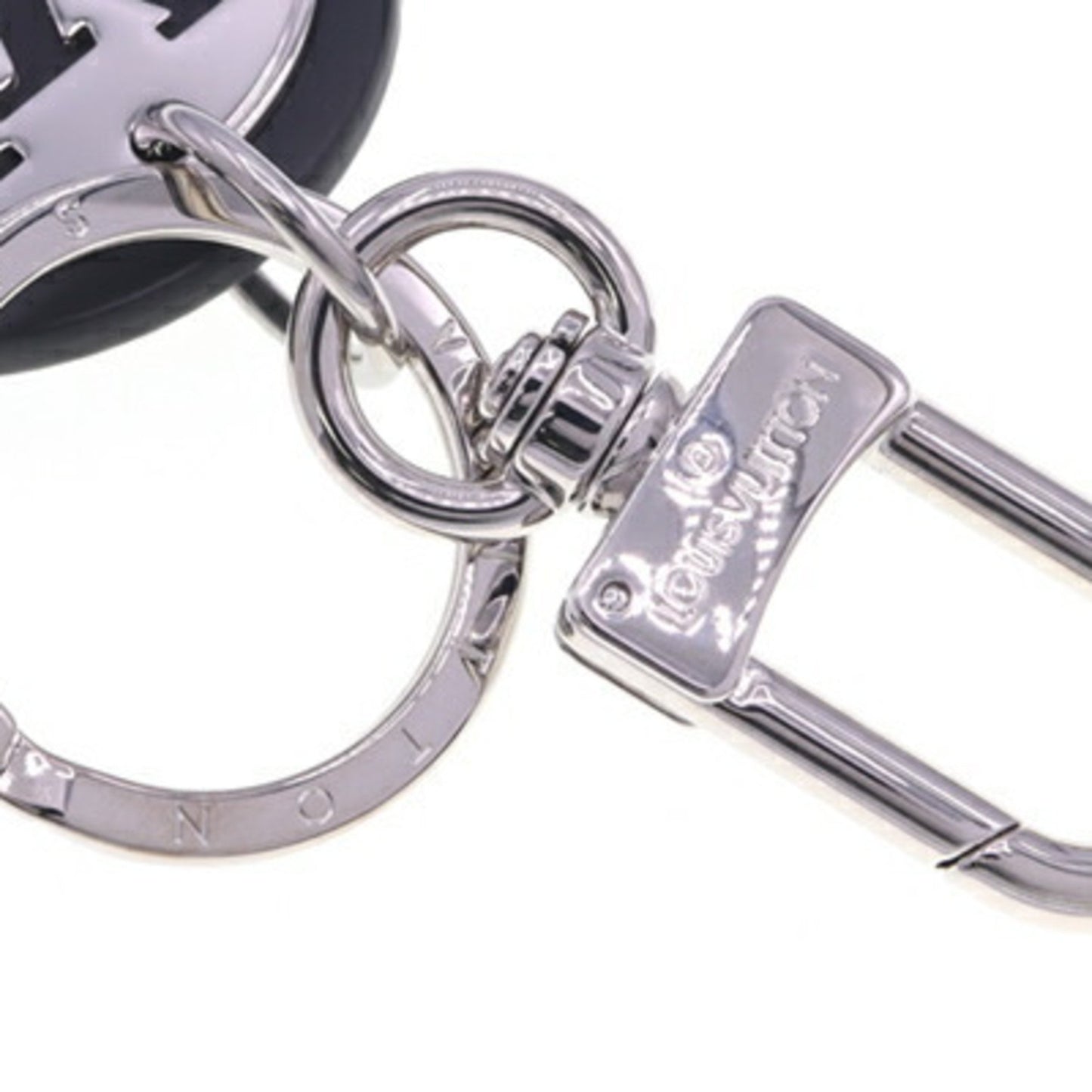 Louis Vuitton Keychain Portocle Lv Circle M67362 Silver Black Metal Leather Key Ring Bag