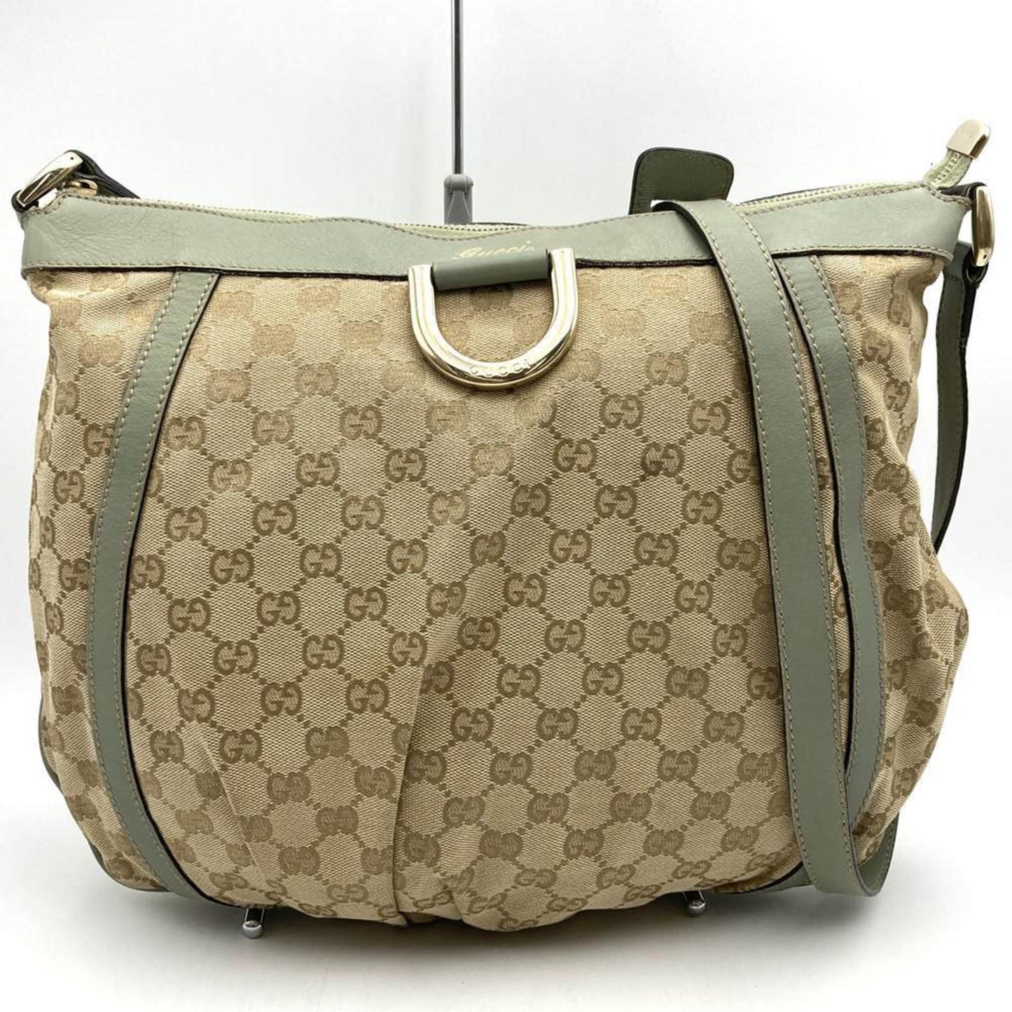 Gucci 204940 Shoulder Bag Gg Canvas Leather Abby Beige Green
