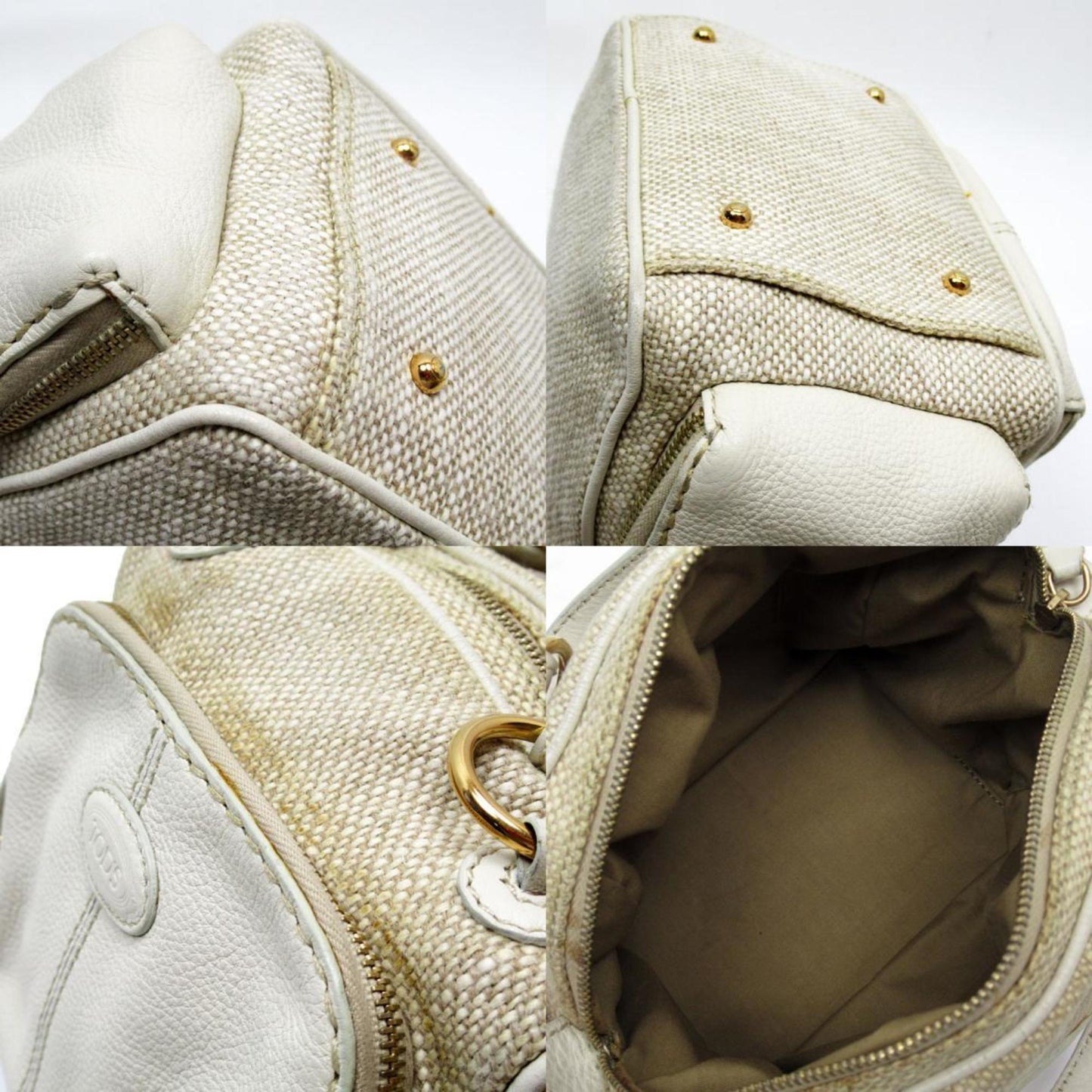 Tod'S Handbag Leather Canvas Beige