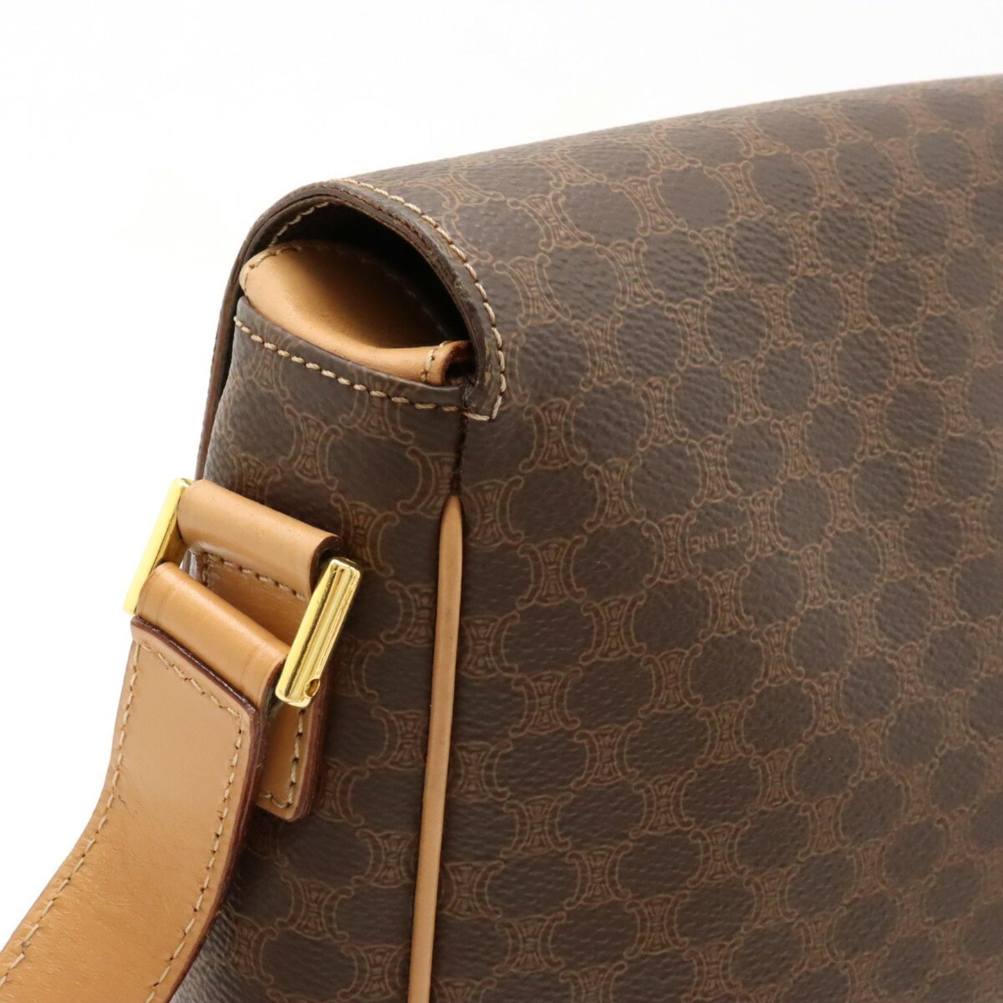 Celine Macadam Pattern Blazon Shoulder Bag Pvc Leather Dark Brown Light