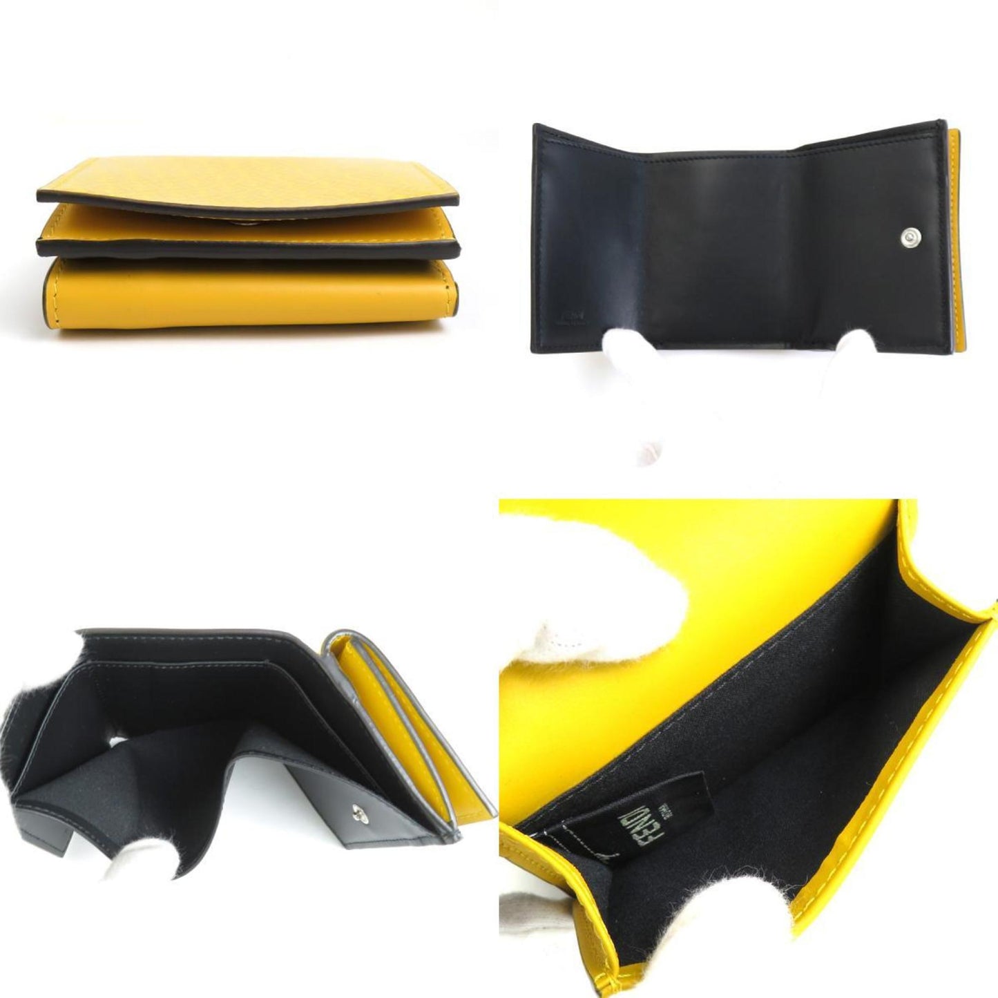 Fendi Trifold Wallet Ff Logo Leather Yellow