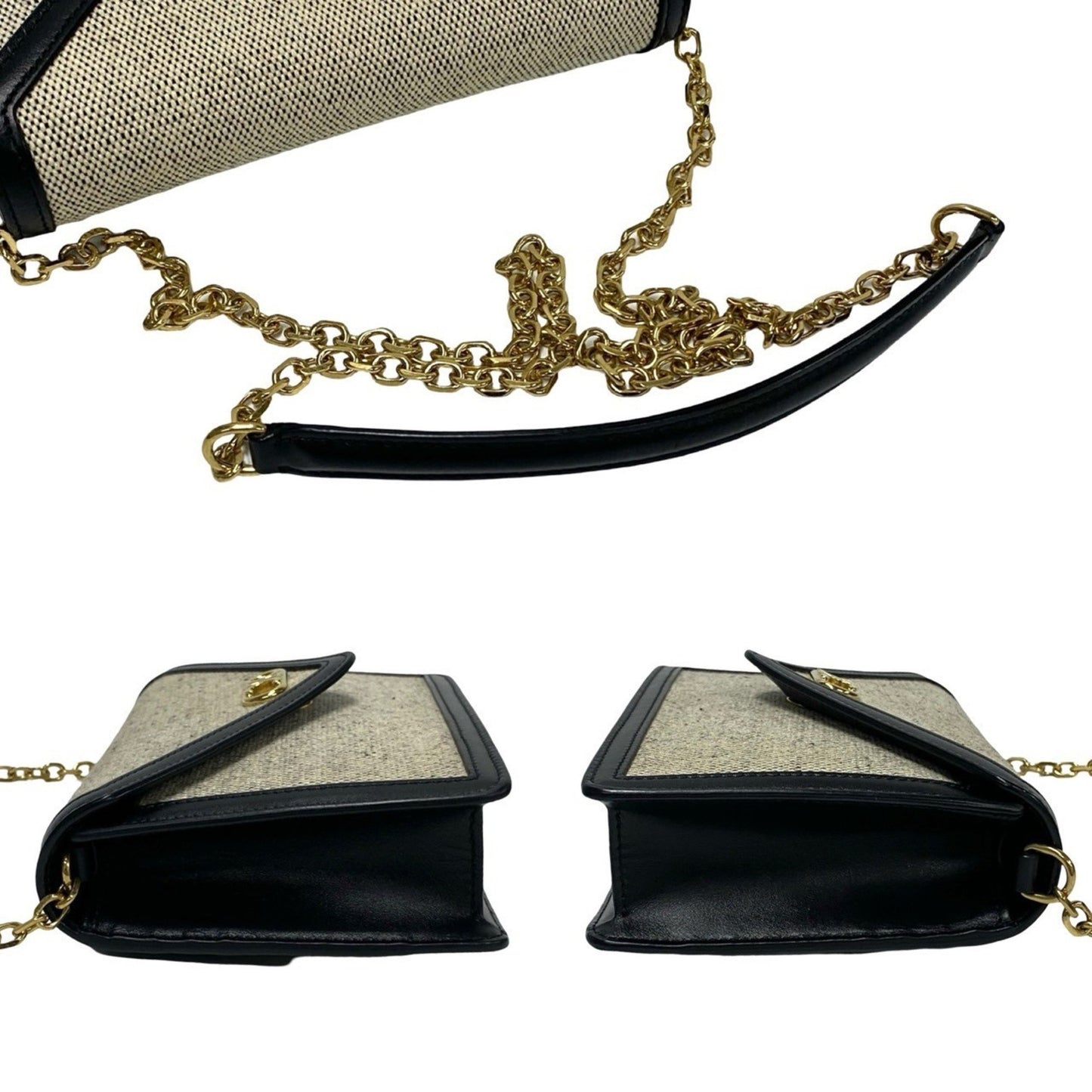 Celine Triomphe Chain Shoulder Bag In Canvas And Leather