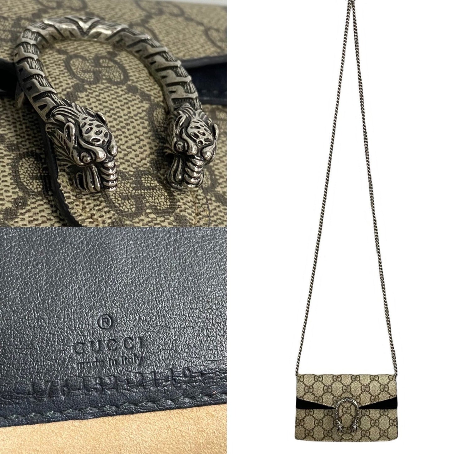 Gucci Dionysus Super Mini Bag Gg Supreme Leather Chain Shoulder Brown 27839