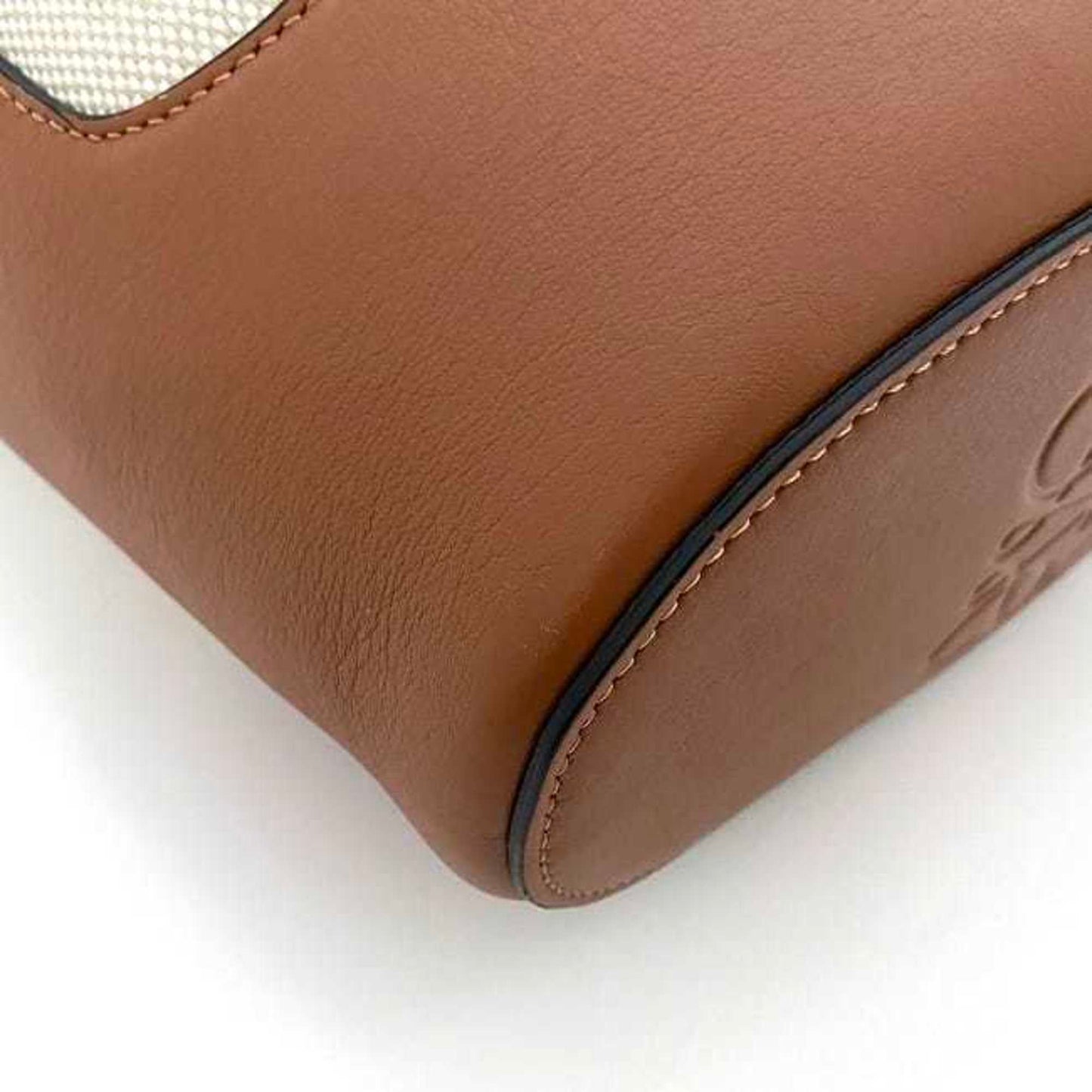 Loewe Shoulder Bag F-21320 Brown Beige Anagram A710W86X01 Bucket Hobo Canvas Leather 062115