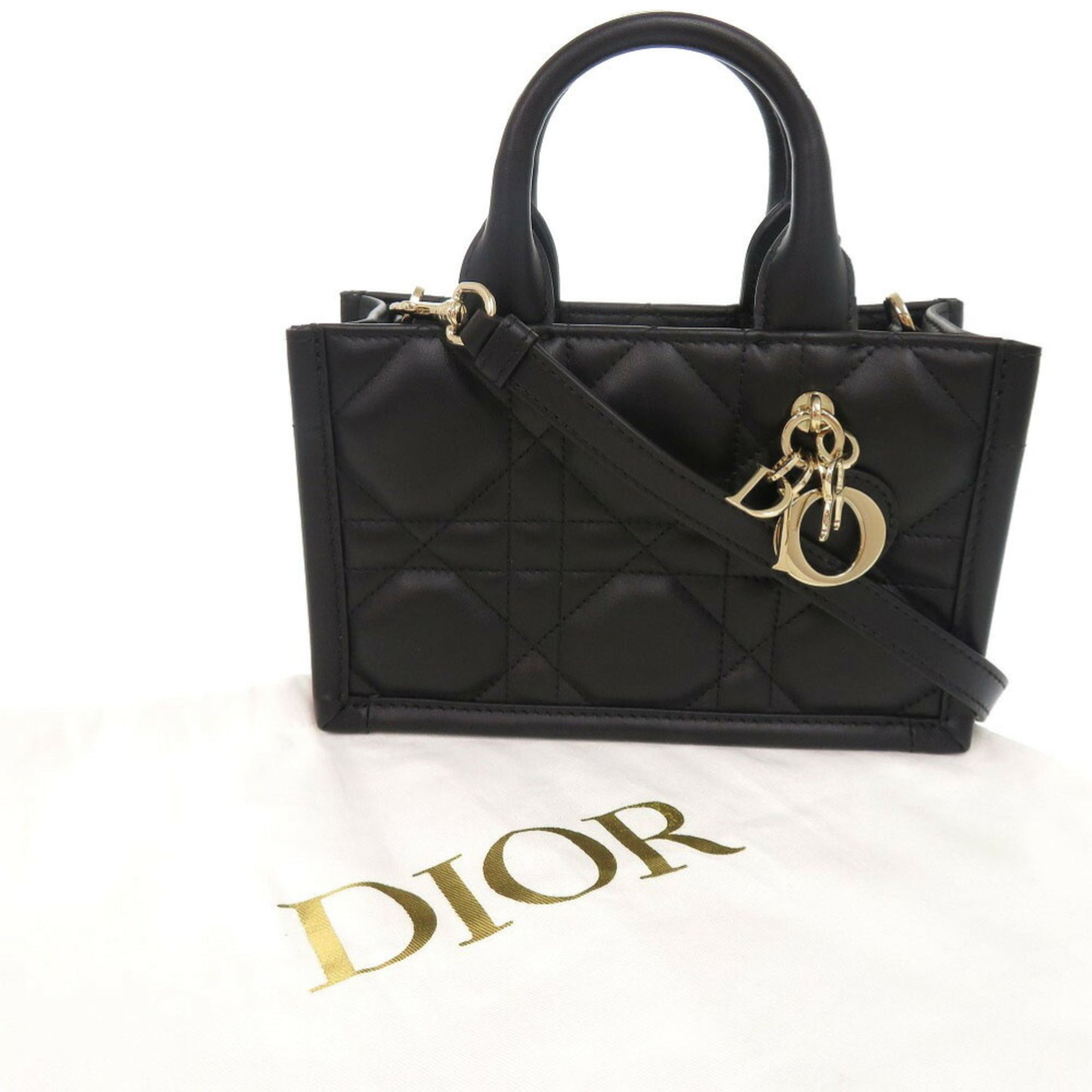 Like New Christian Dior Book Tote Mini Macrocannage S5573Owhp Calfskin Black Handbag Shoulder Bag