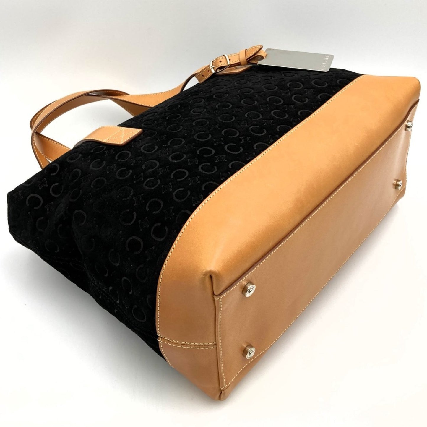 Celine C Macadam Tote Bag Handbag Black Suede Leather