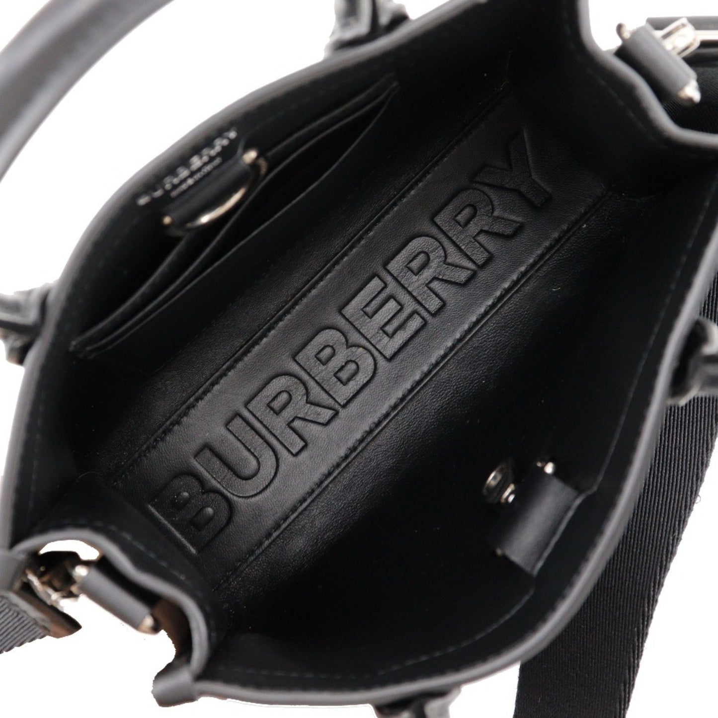 Burberry Embossed Check Handbag Shoulder Calf Black 2Way