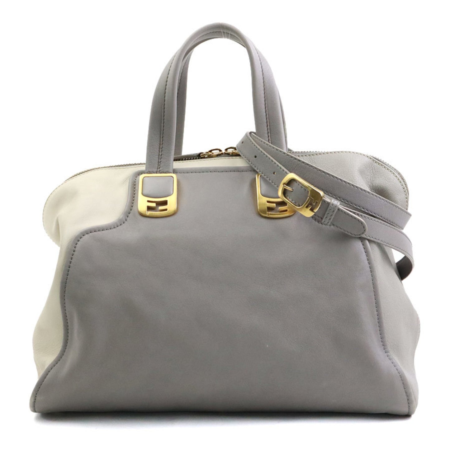 Fendi Handbag Shoulder Bag Chameleon Leather Grey Off-White Gold