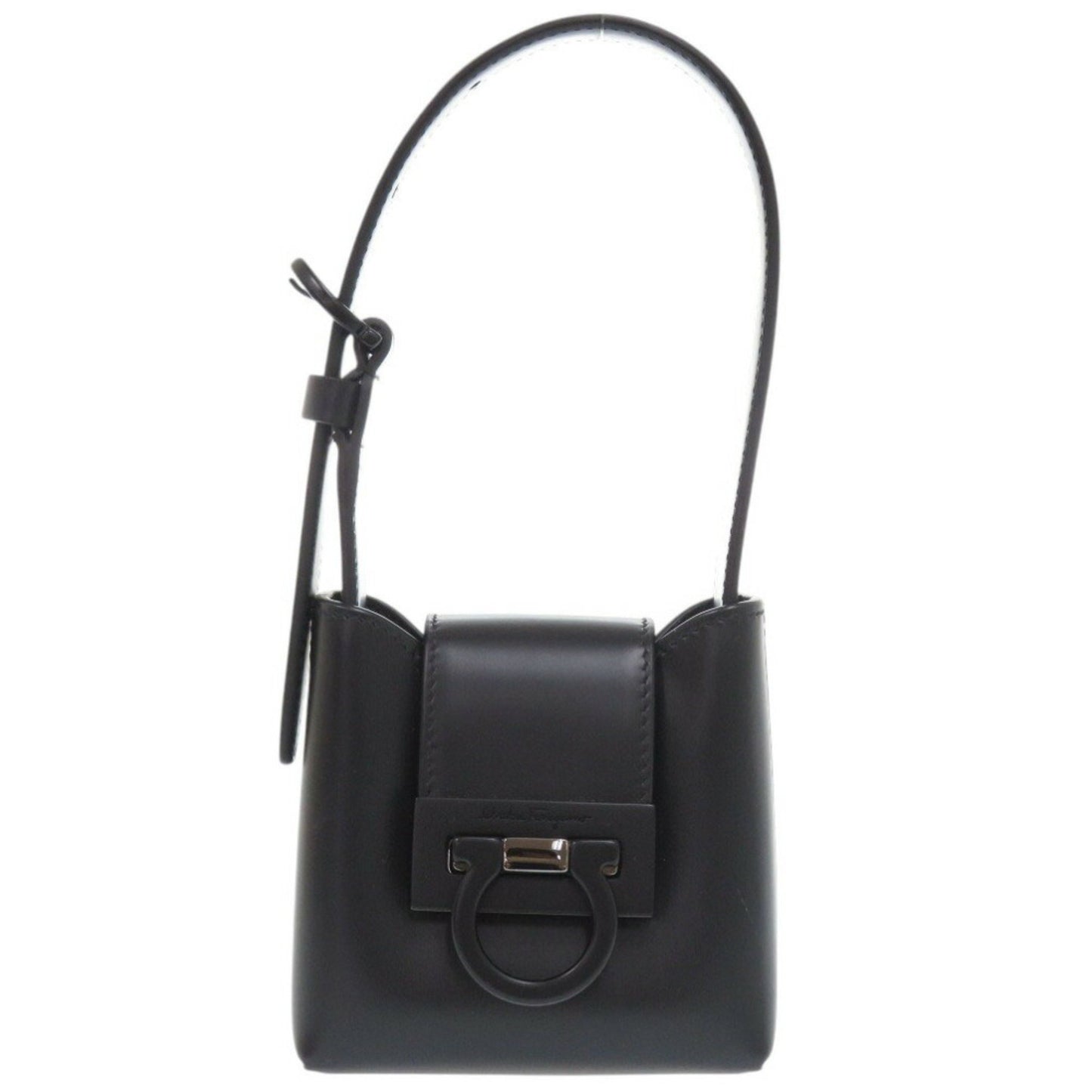 Like New Salvatore Ferragamo Gancini Trifoglio Leather Black Handbag