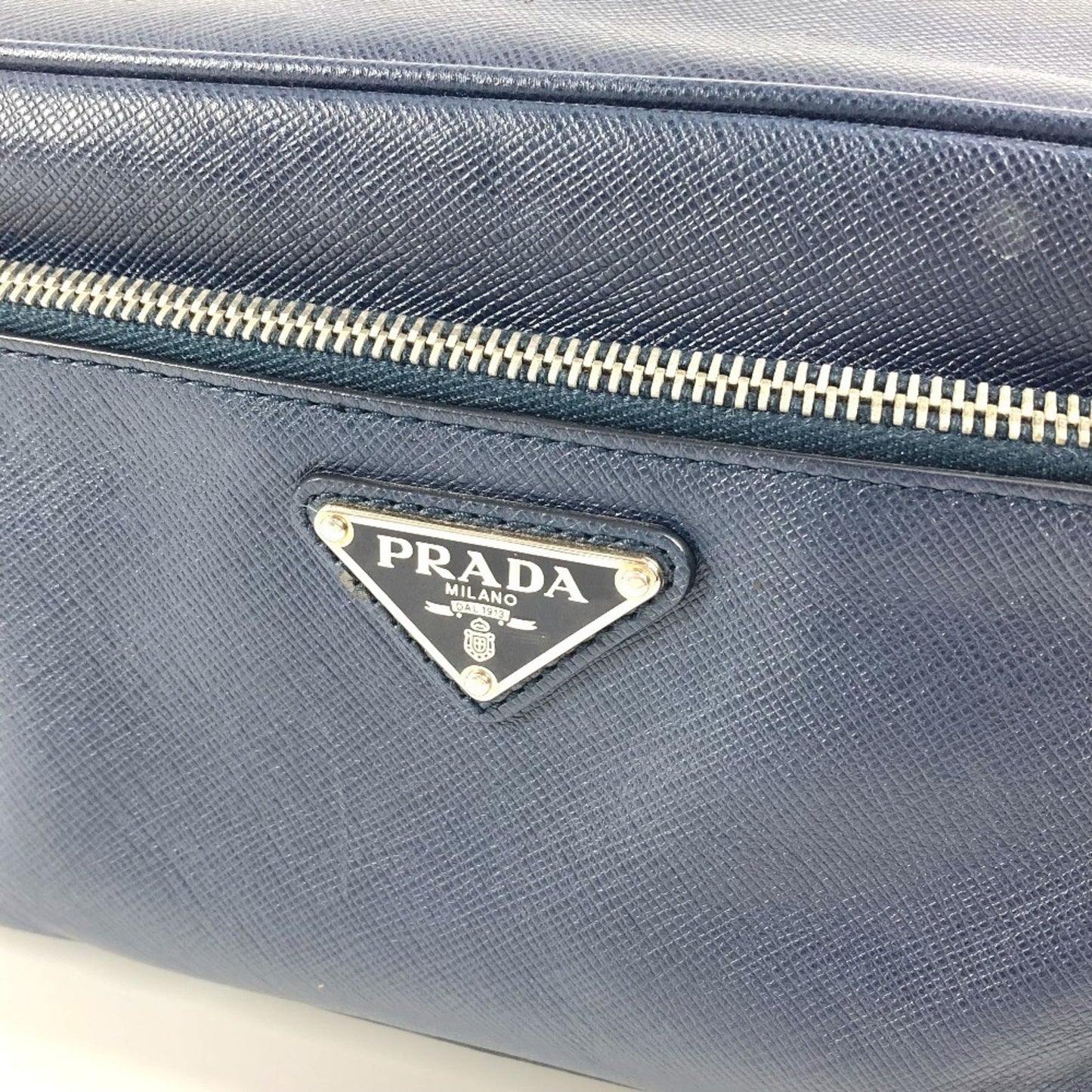 Prada Prada Triangle Logo Plate Bag Second Clutch Saffiano Leather