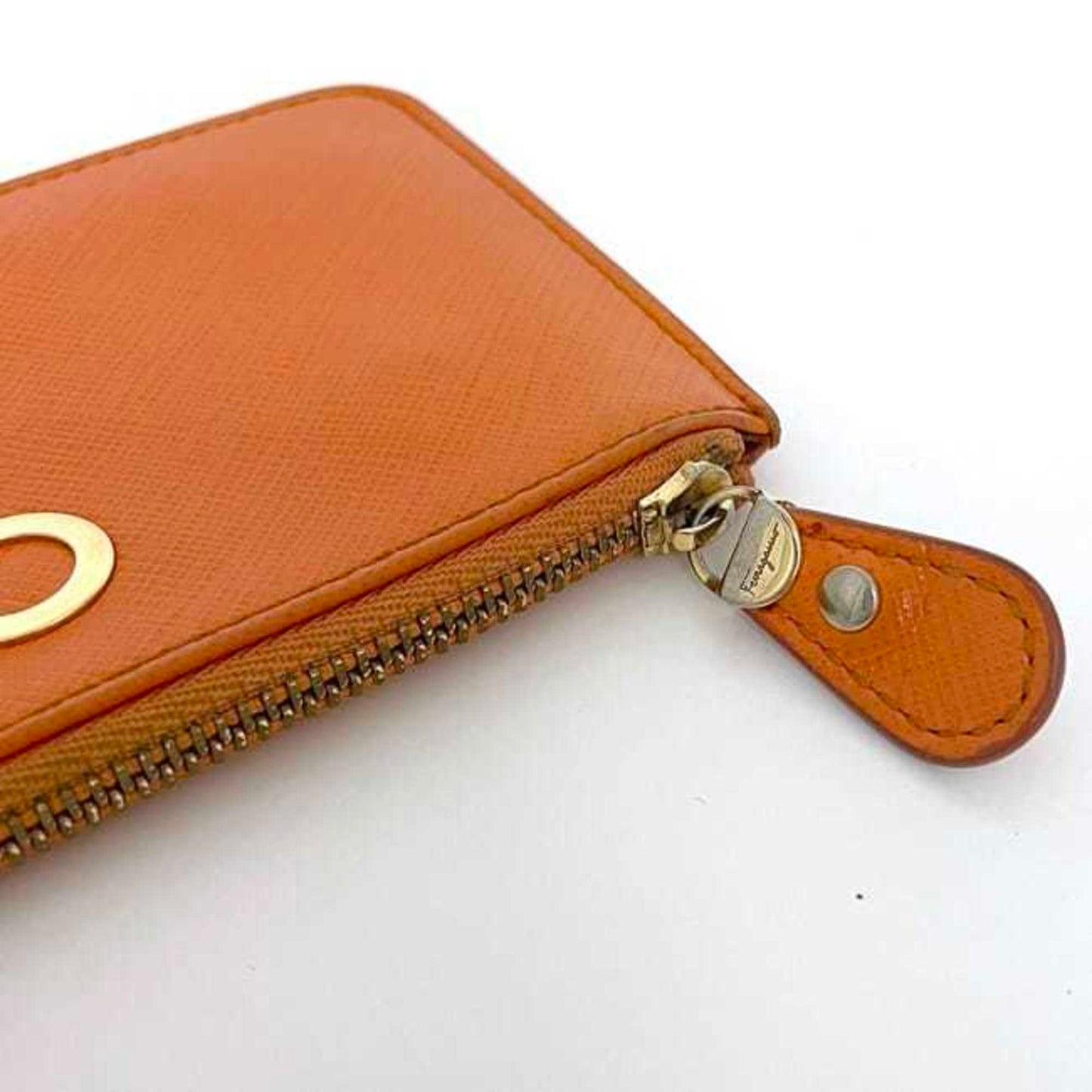 Salvatore Ferragamo Coin Case Ec-23091 Orange Gancini Leather Gj-22B956