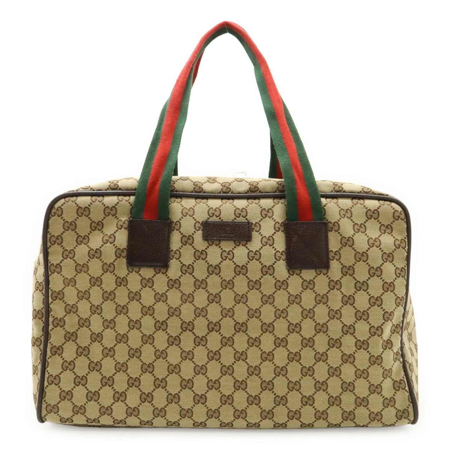 Gucci Gg Canvas Sherry Line Boston Bag Shoulder Leather Khaki Beige Red Green 153240
