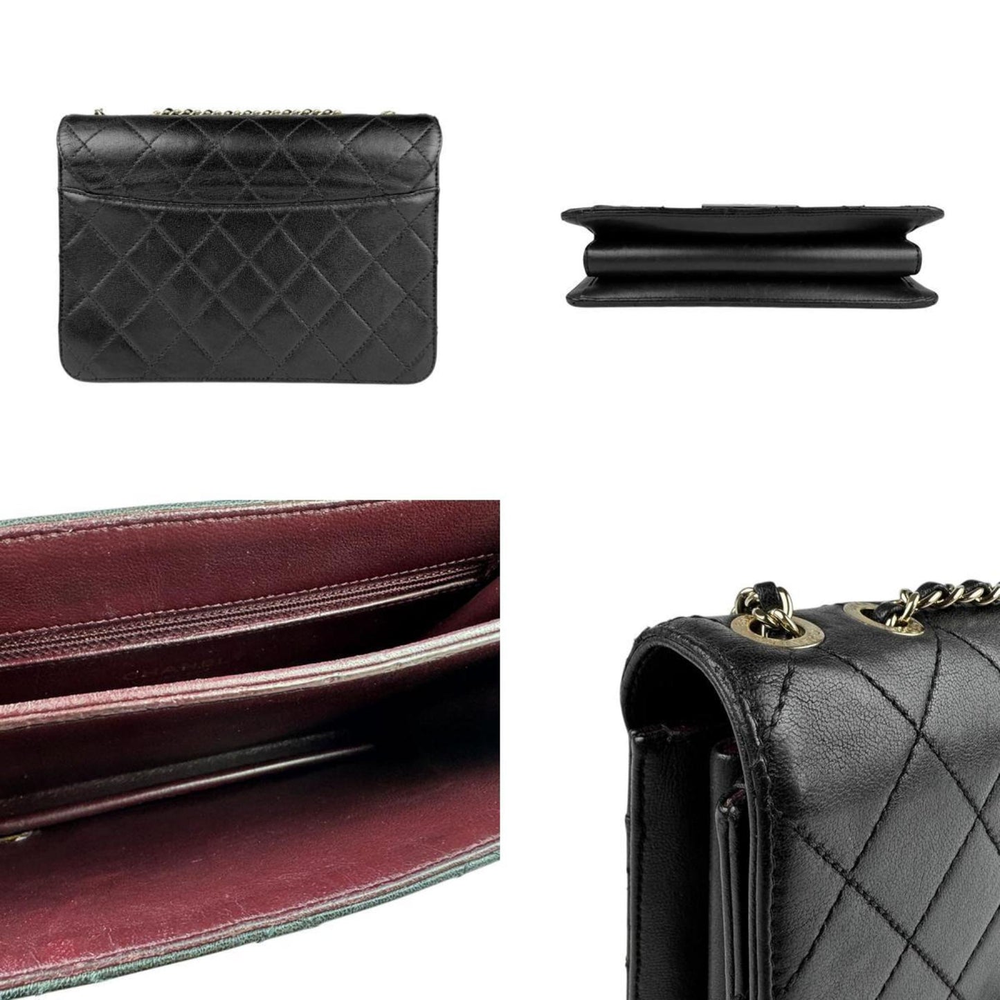 Chanel Shoulder Bag Leather Black Gold