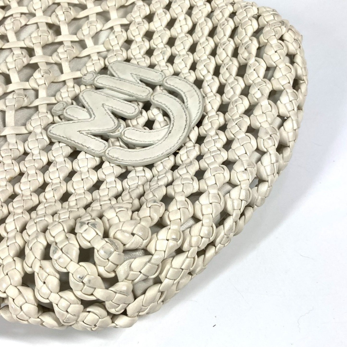 Miu Miu Logo Mesh Shoulder Bag Beach Leather