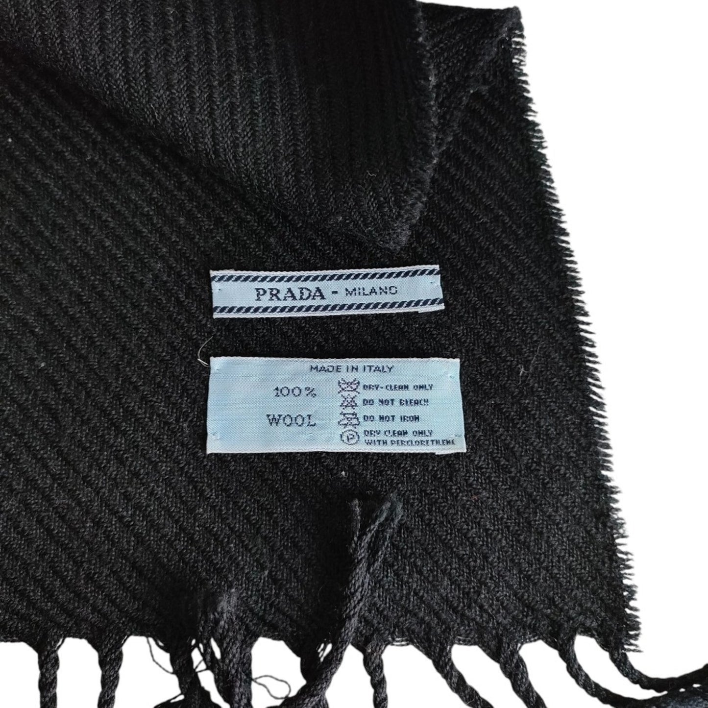 Prada Prada Wool Logo Embroidered Fringe Scarf/Stole In Black