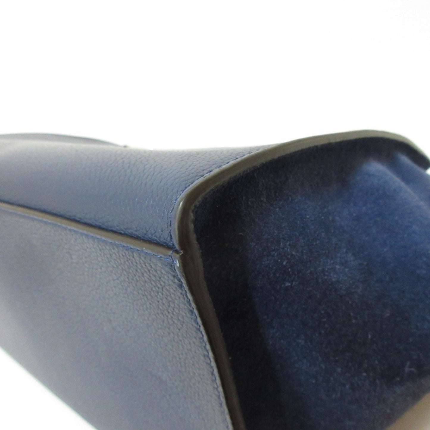 Celine Trapeze Leather Suede Turnlock Handbag Shoulder Bag Navy X Silver Hardware