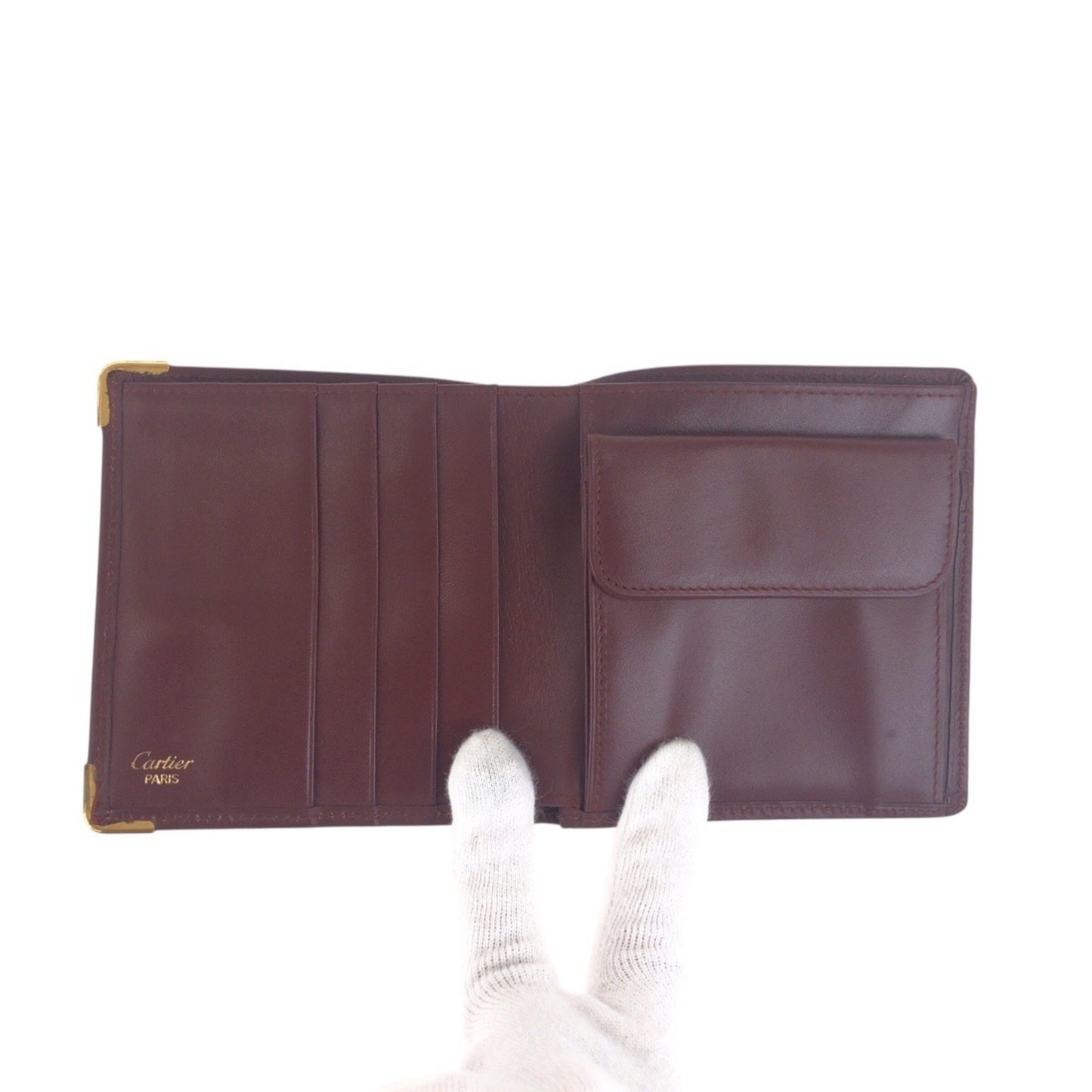 Cartier Vintage Must Line Wine Red Bordeaux Leather Bi-Fold Wallet