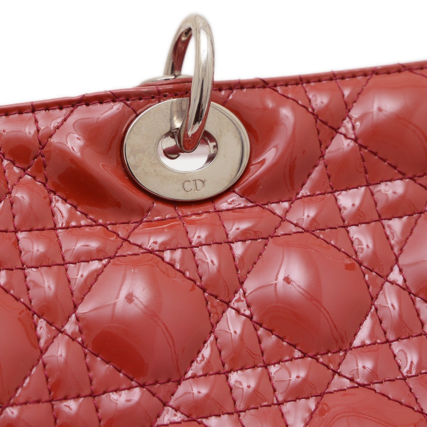 Christian Dior Dior Lady Cannage Large 2Way Bag Handbag Patent Red Bp