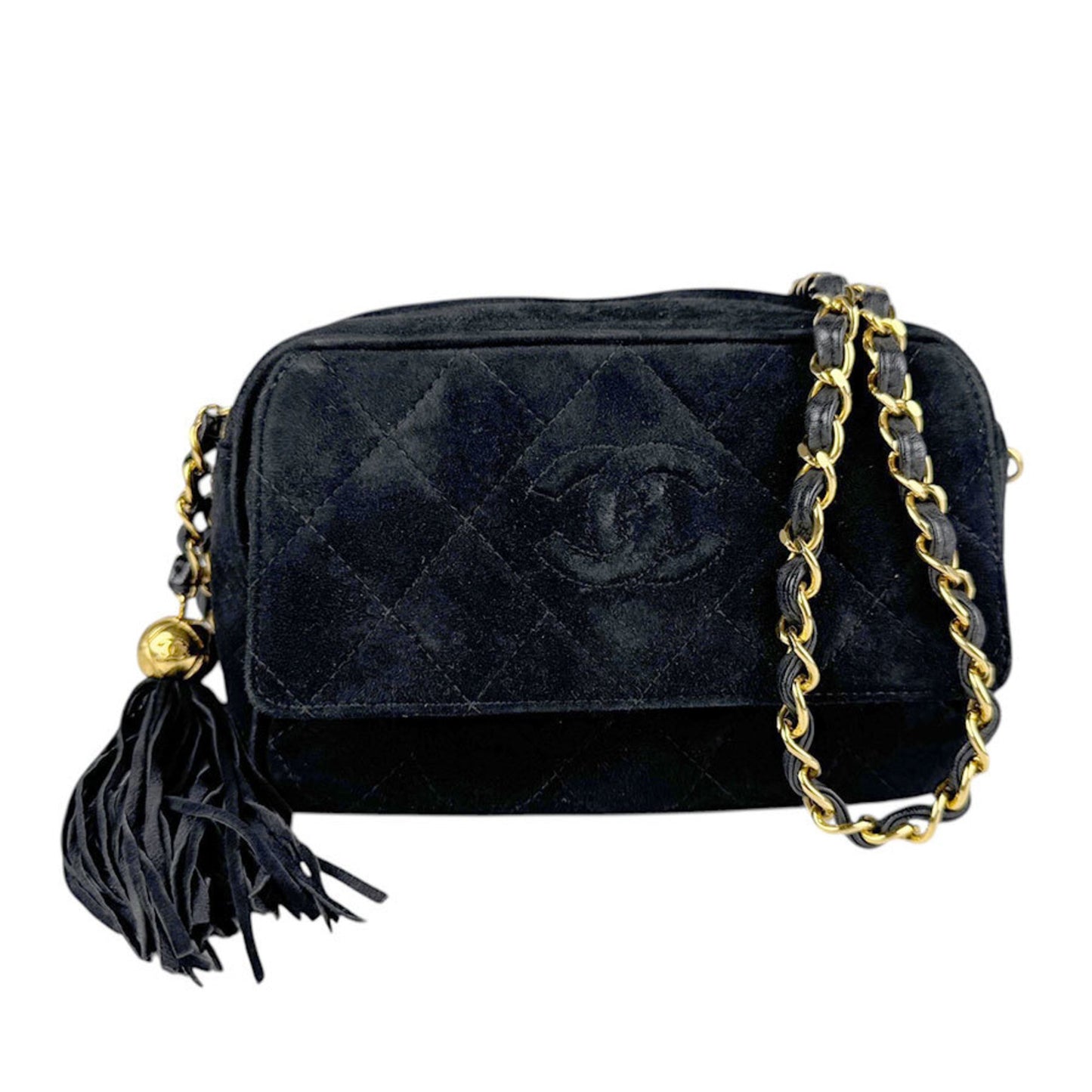Chanel Shoulder Bag Velvet Black Gold