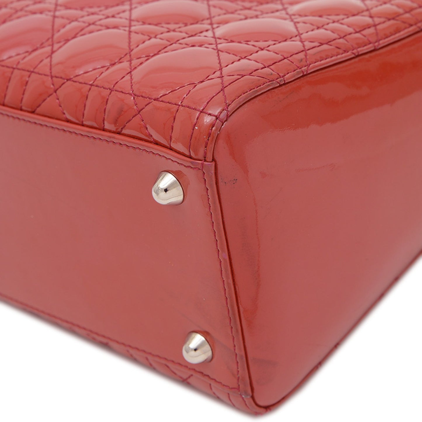 Christian Dior Dior Lady Cannage Large 2Way Bag Handbag Patent Red Bp