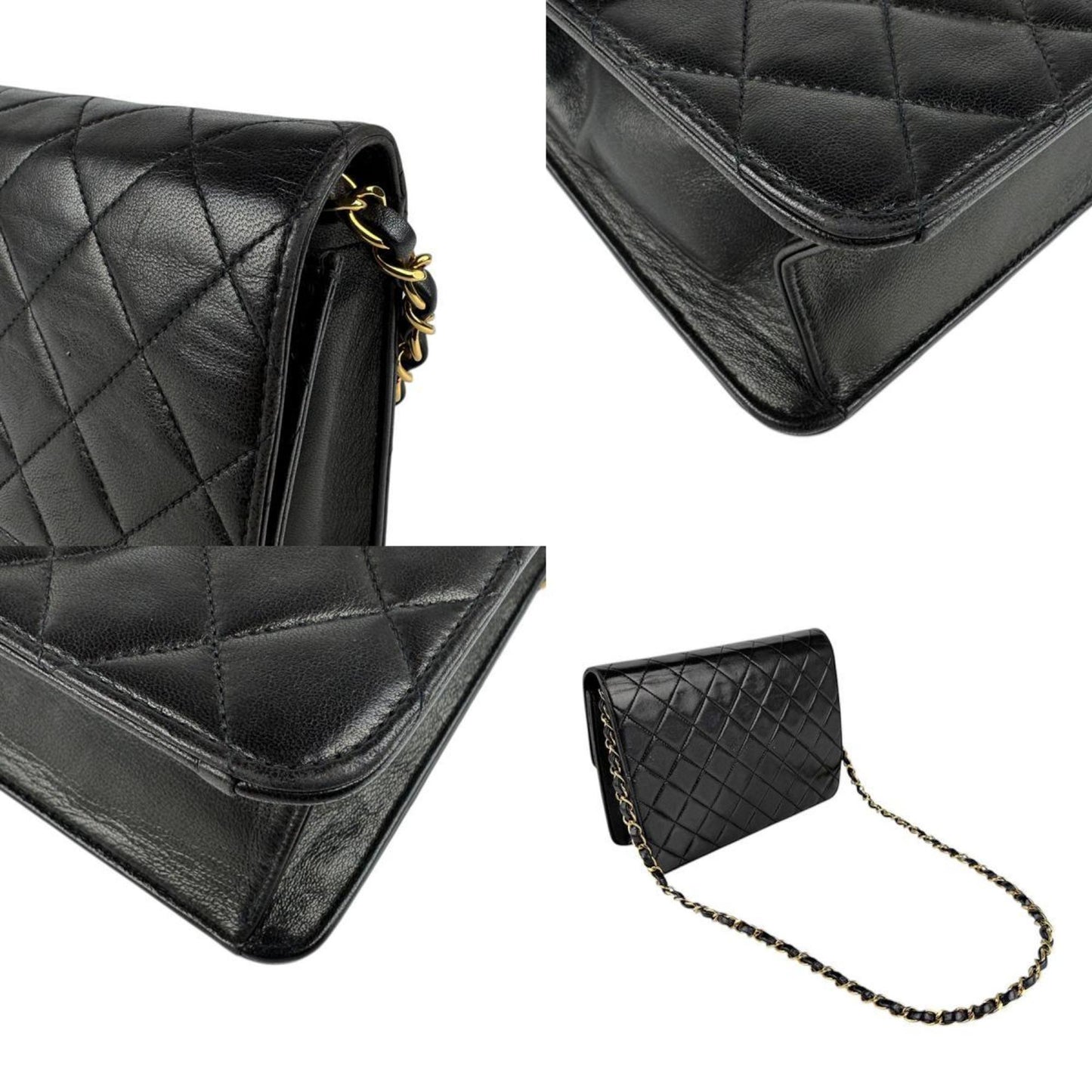 Chanel Shoulder Bag Matelasse Leather Metal Black Gold