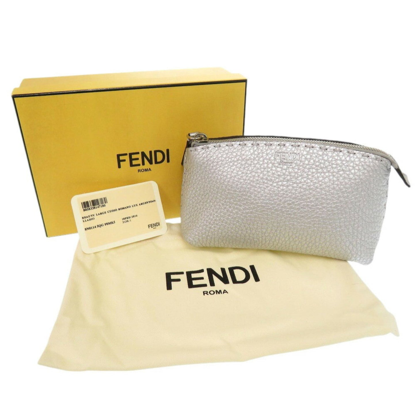 Fendi Selleria 8N0114-5Qg Leather Silver Pouch 1150Fendi