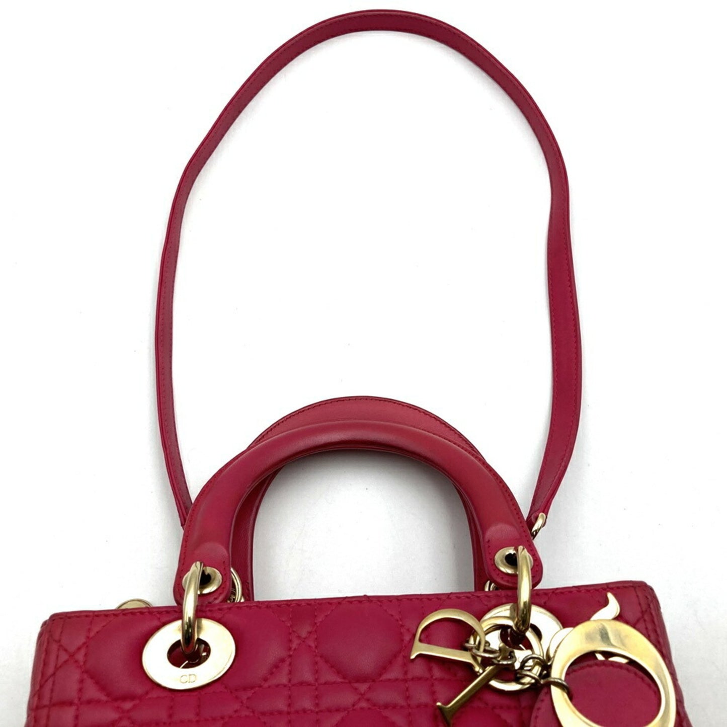 Christian Dior Dior Lady Medium 2Way Shoulder Bag Handbag Leather Pink