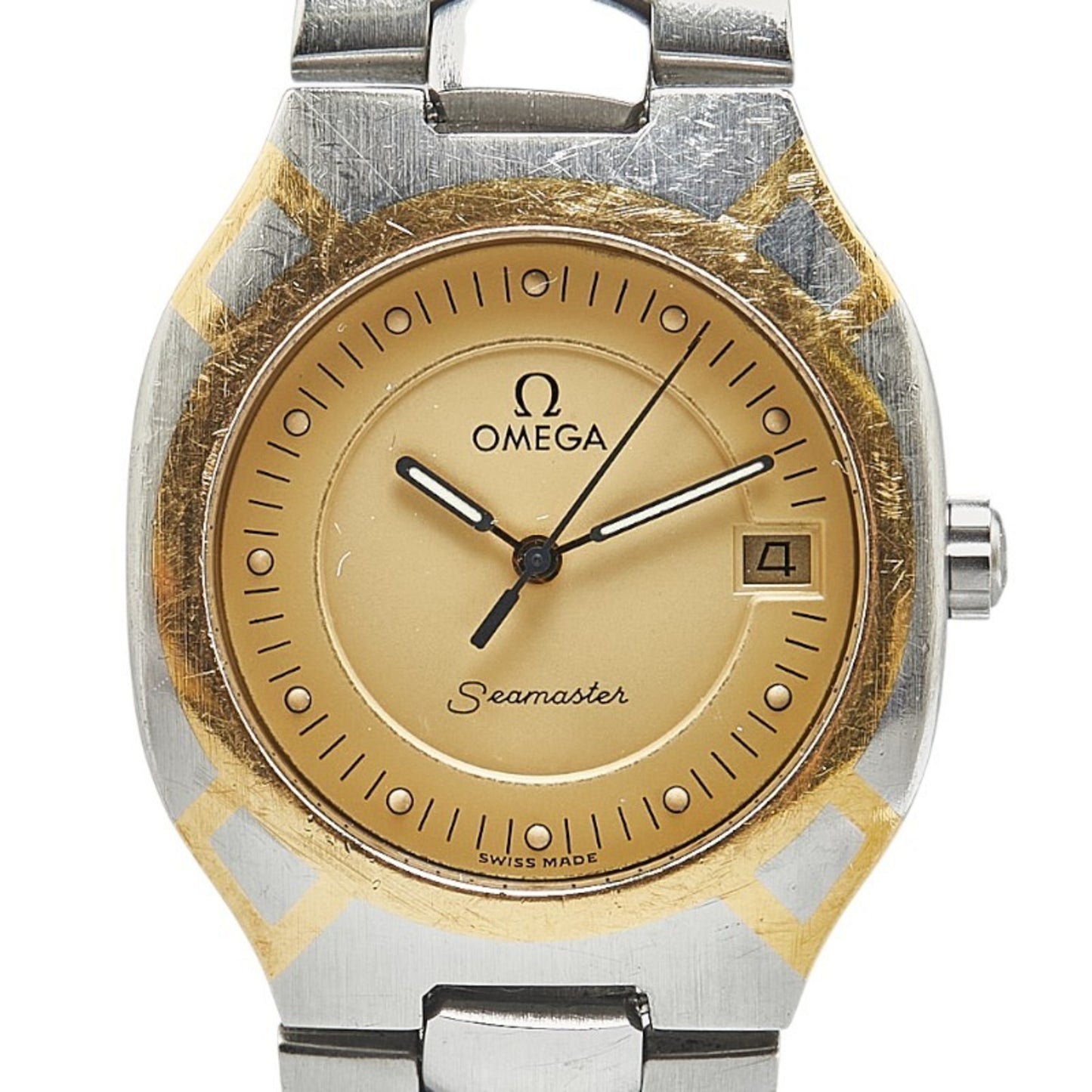 Omega Seamaster Polaris Watch Quartz Gold Dial Stainless Steel Yellow