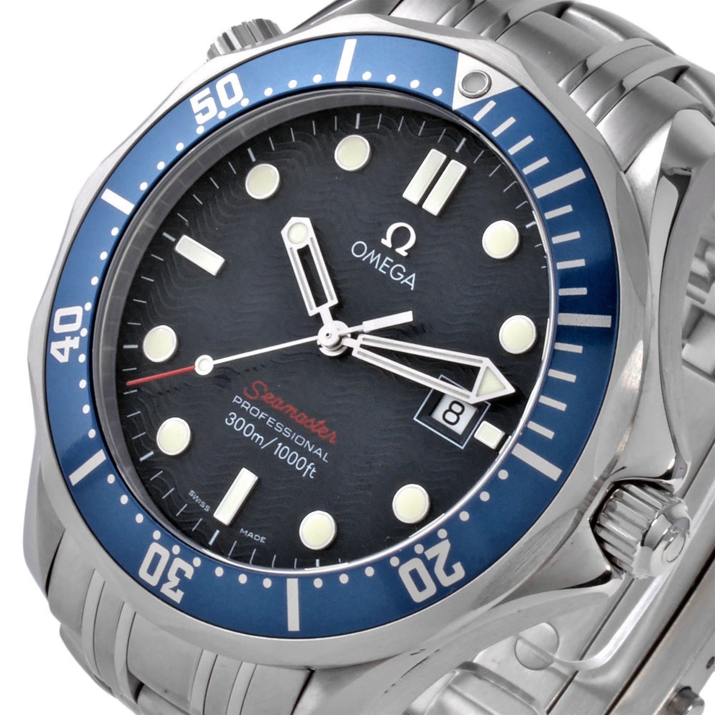 Omega 2221.80 Seamaster 300 Professional Watch Quartz Blue Dial Date Ss Navy