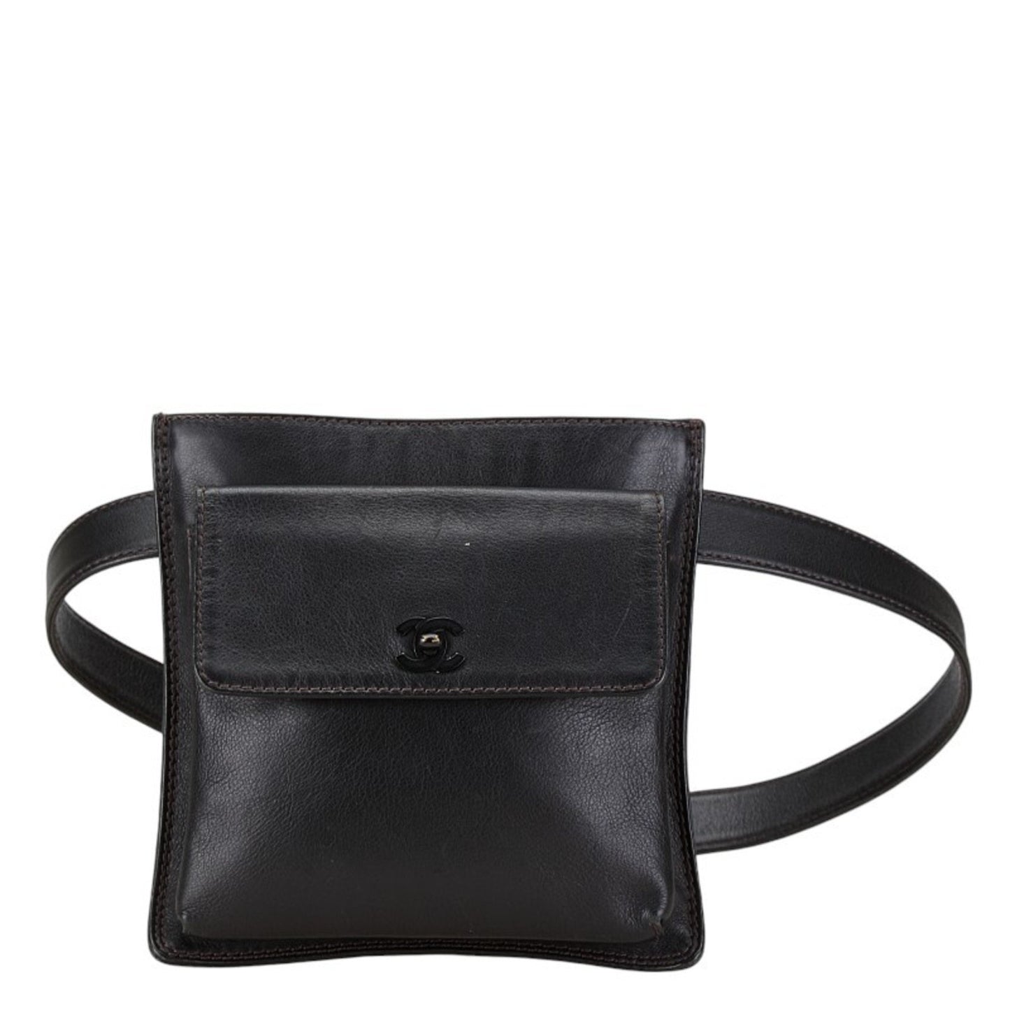 Chanel Coco Mark Waist Bag Belt 75/30 Black Lambskin