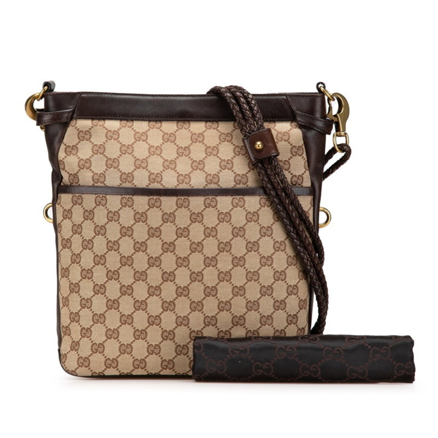 Gucci Gg Canvas Crossbody Shoulder Bag 109097 Beige Brown Leather