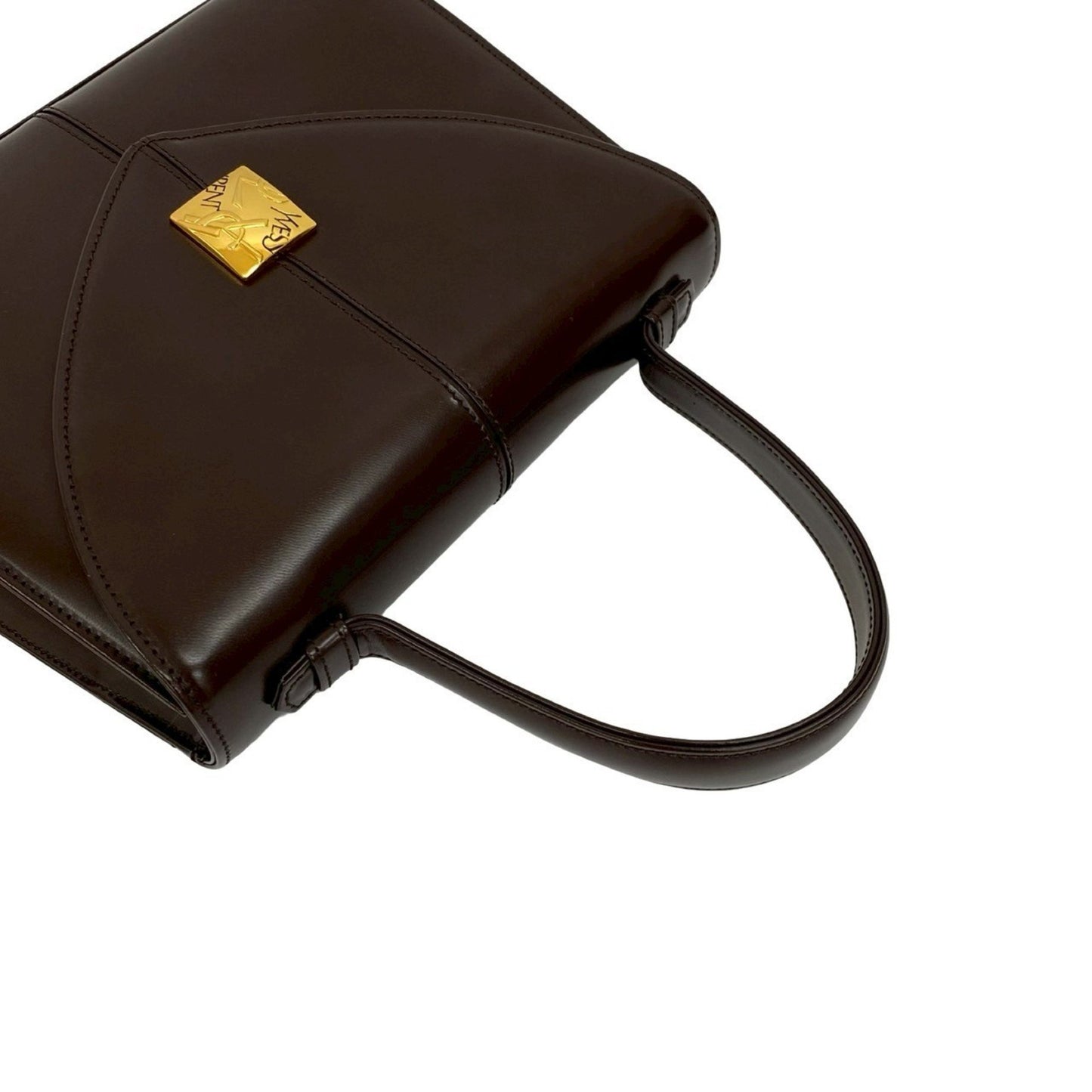 Yves Saint Laurent Ysl Logo Hardware Genuine Leather Handbag Brown 06612