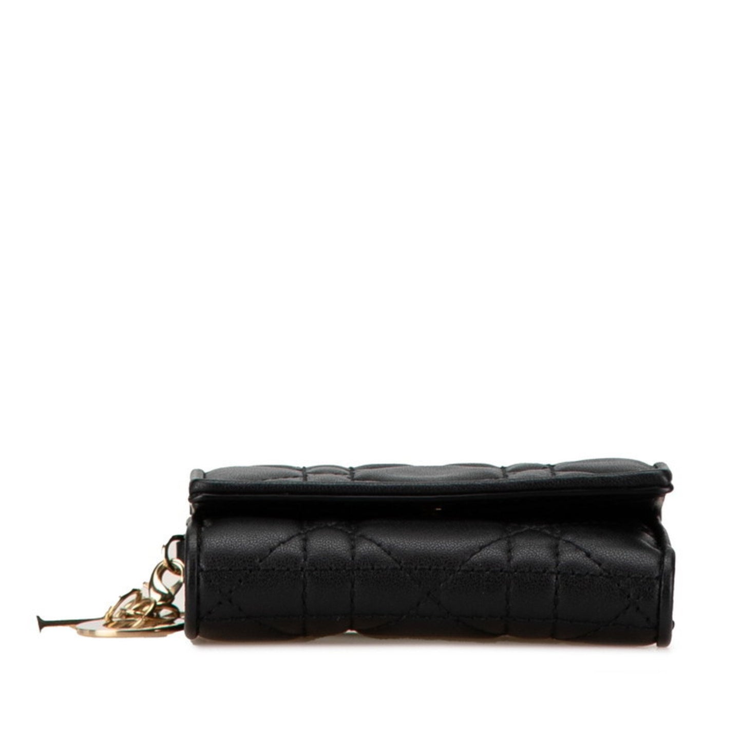Christian Dior Dior Cannage Tri-Fold Wallet Compact Black Leather