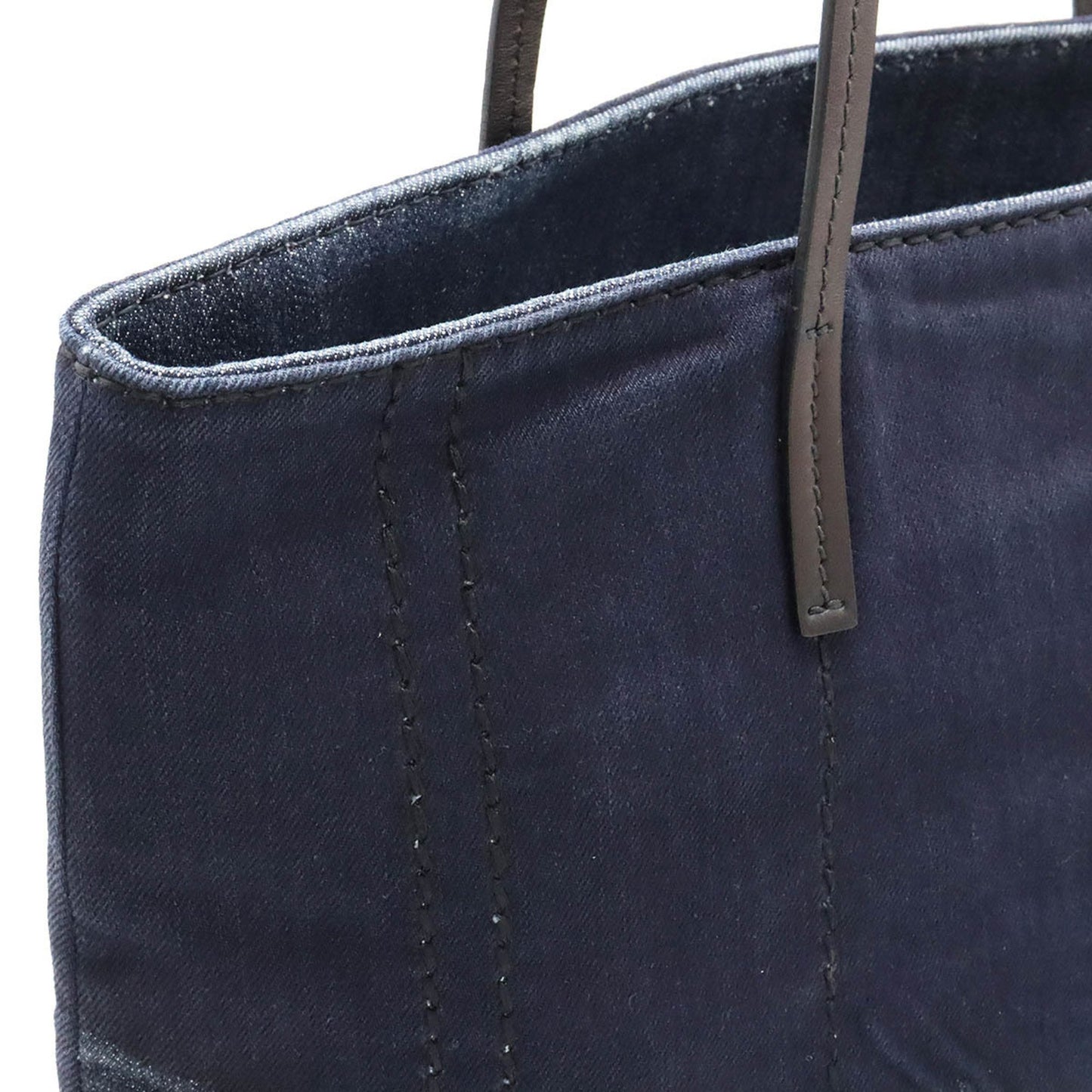 Prada Mistolino Vitello Tote Bag Shoulder Denim Leather Indigo Black 1Bg347