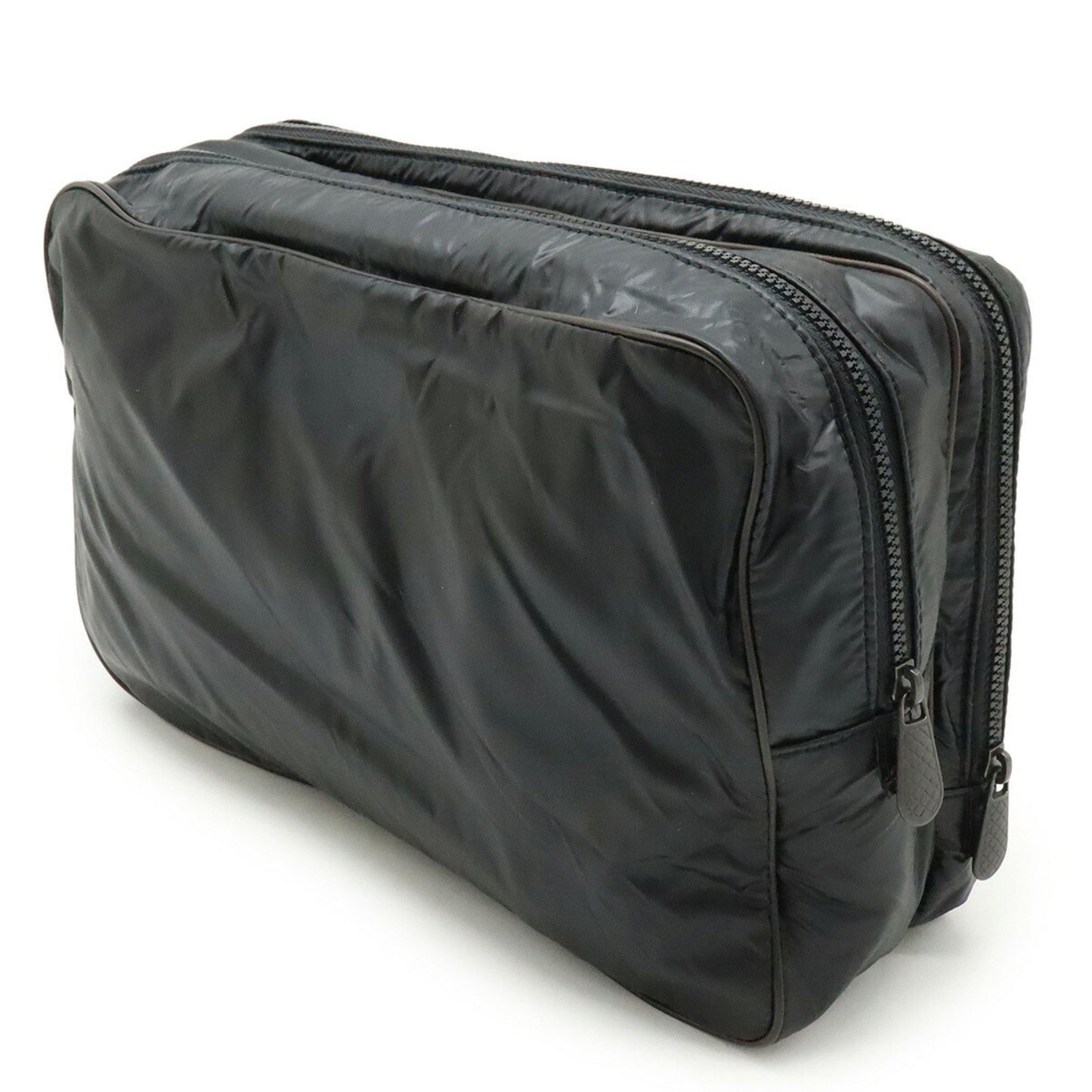 Bottega Veneta Bottega Veneta Second Bag Clutch Travel Pouch Nylon Leather Black Dark Brown