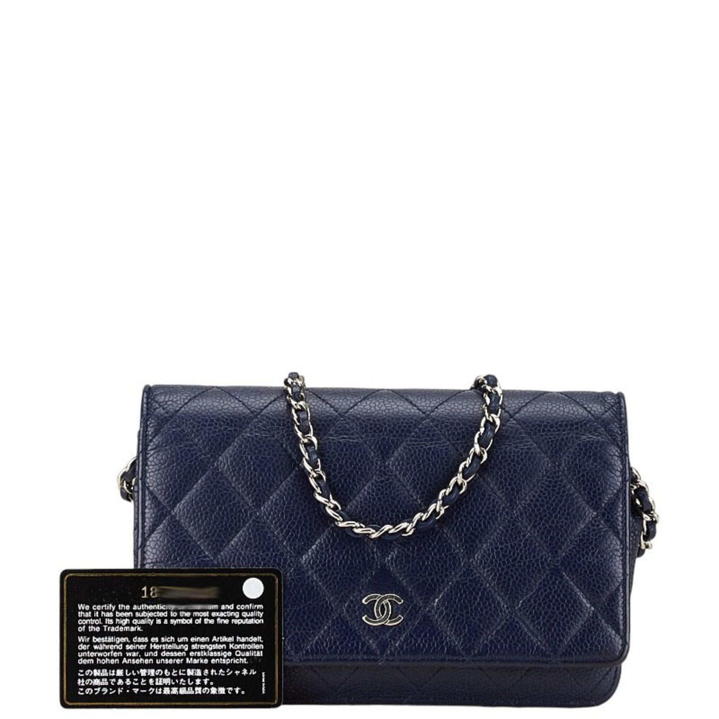Chanel Coco Mark Matelasse Long Wallet Chain Bag Navy Caviar Skin