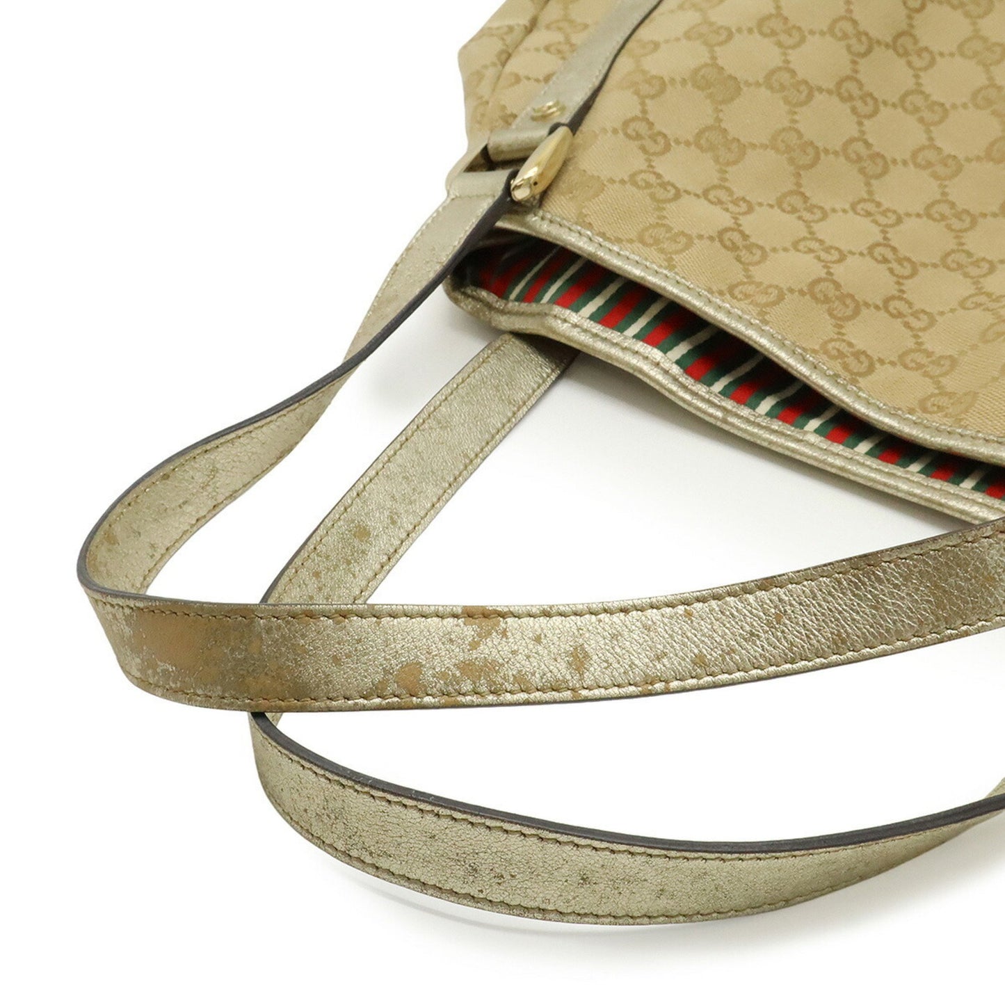 Gucci Abby Gg Canvas Tote Bag Shoulder Leather Beige Champagne Gold 130736