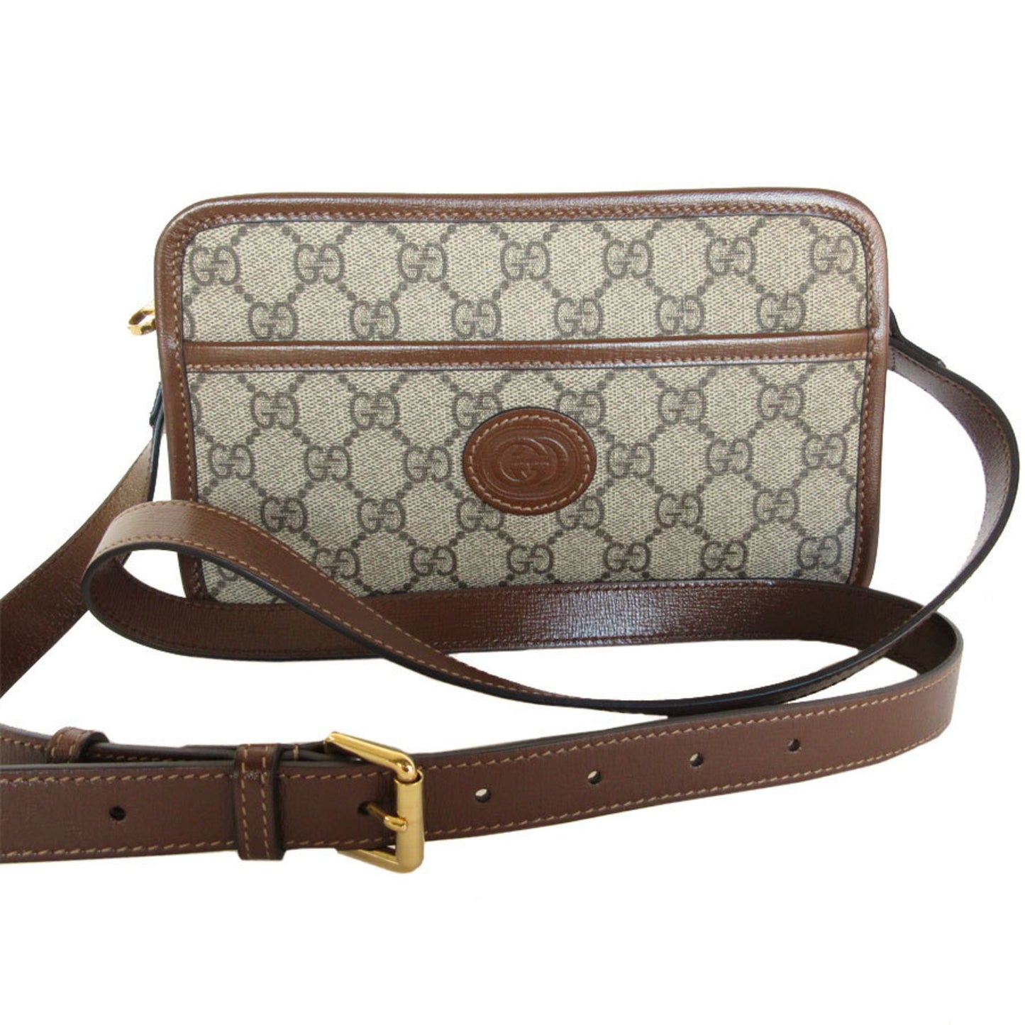 Gucci Shoulder Bag Gg Supreme Leather Beige Brown Gold