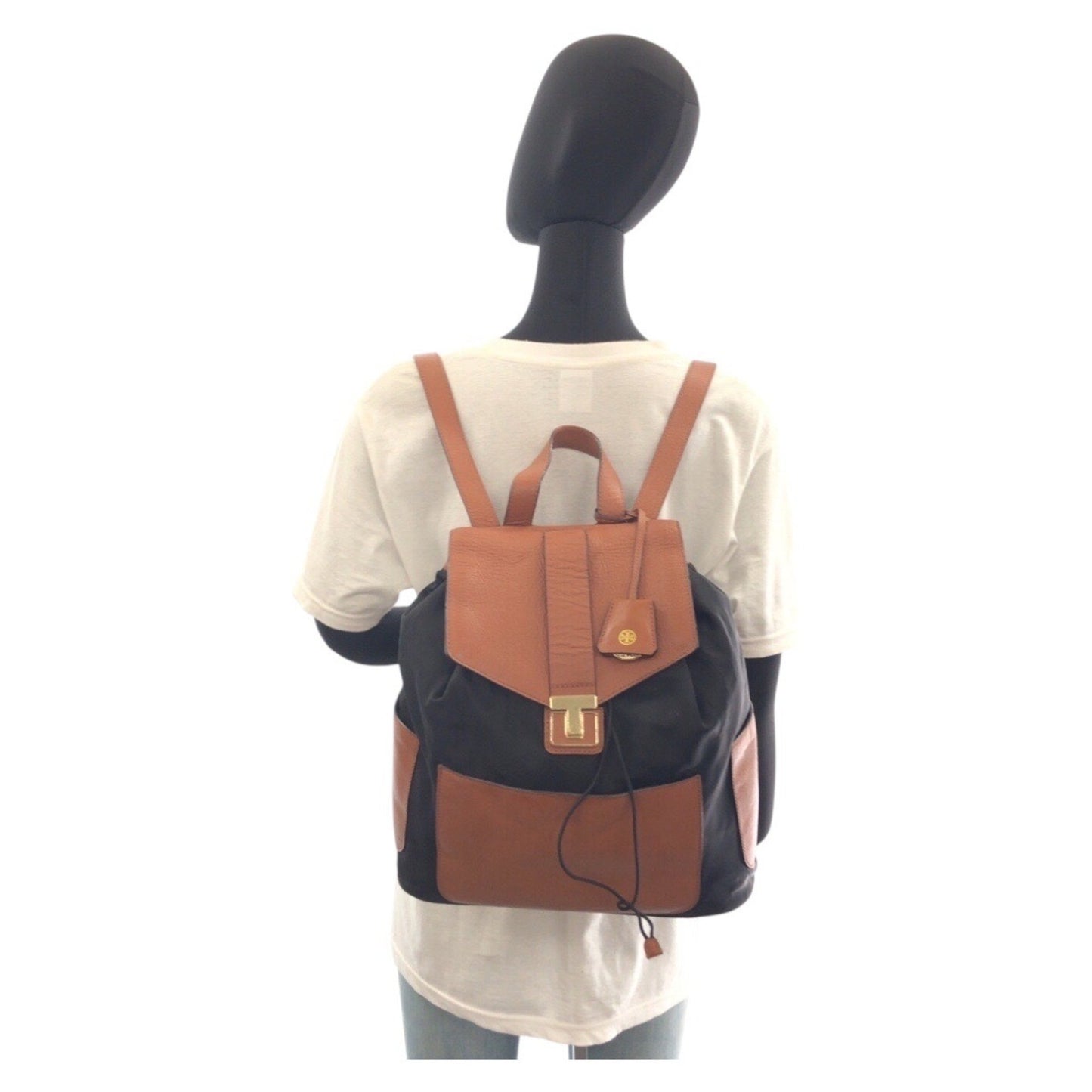 Tory Burch Black Brown Gold Hardware Nylon Leather Hst036 0913 Backpack