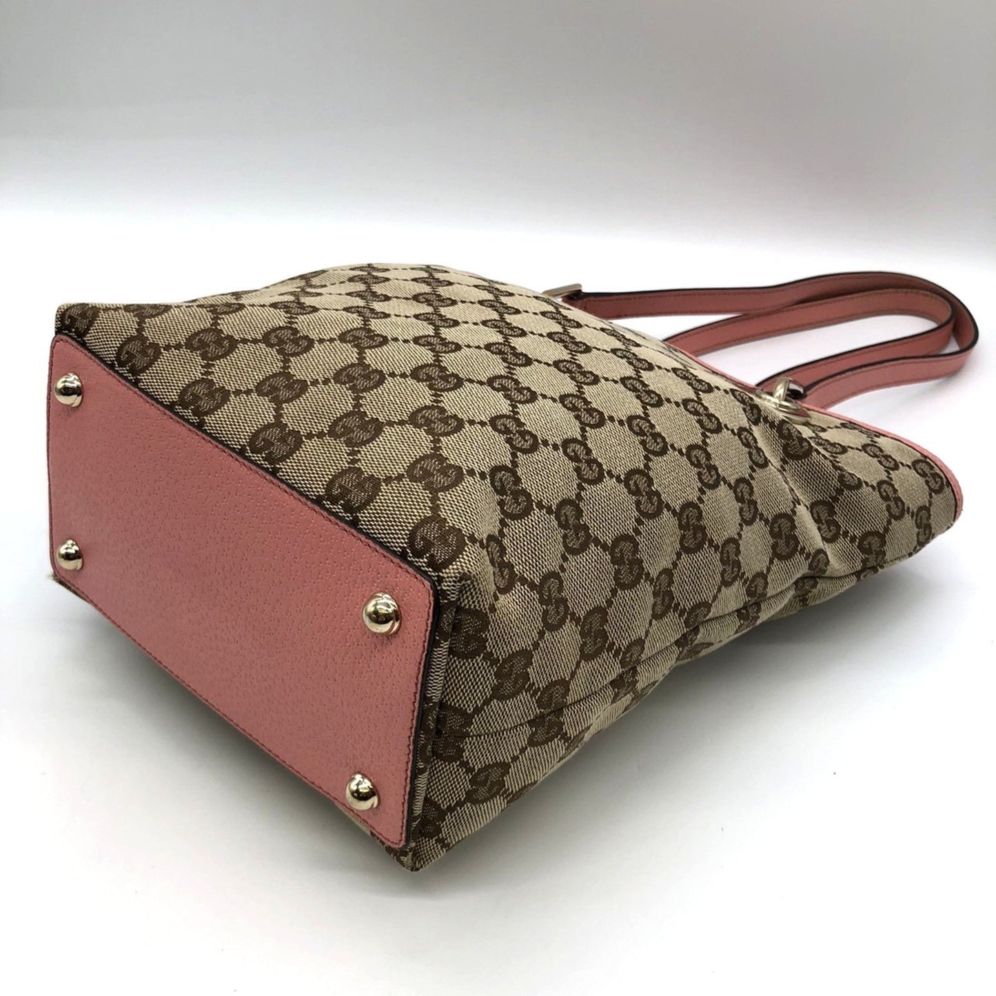 Gucci 120840 Tote Bag Beige Pink Gg Canvas Leather
