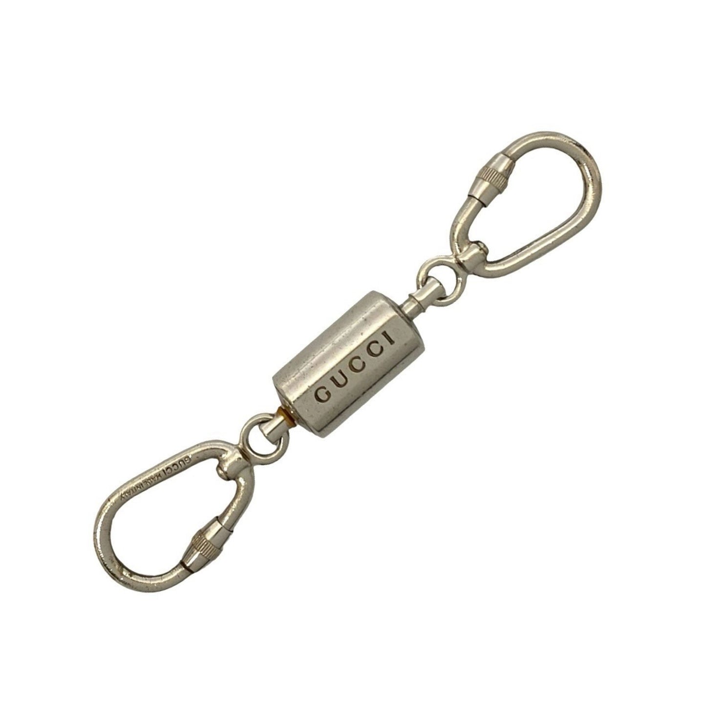 Gucci Gucci Logo Engraved Metal Keychain Key Ring Carabiner Silver 24741