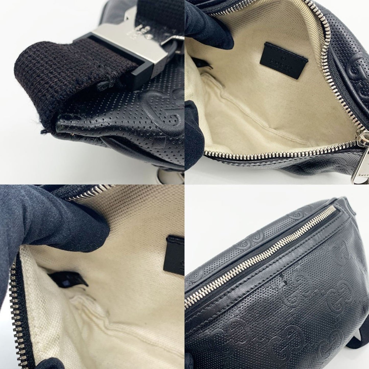 Gucci Waist Pouch Small Belt Body Bag 2Way Gg Embossed Leather Black 658582 Gucci