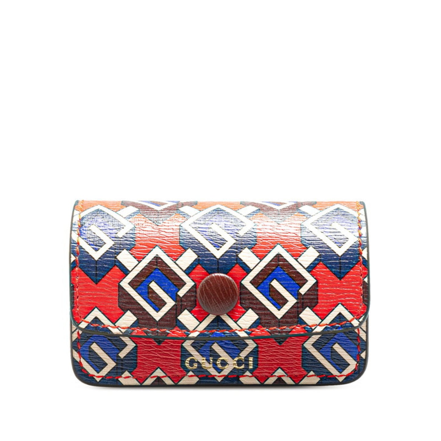Gucci Geometric G Etiquette Holder Keychain 692957 Red Multicolor Leather