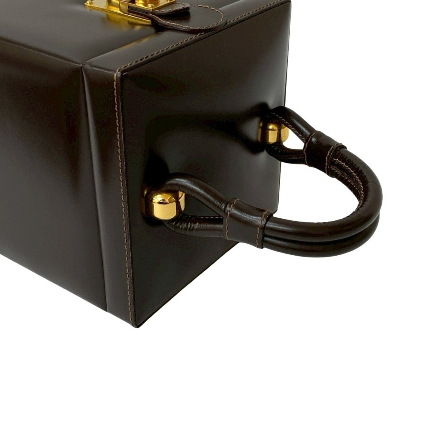 Loewe Anagram Logo Metal Hardware Genuine Leather Mini Handbag Vanity Bag Brown 69183