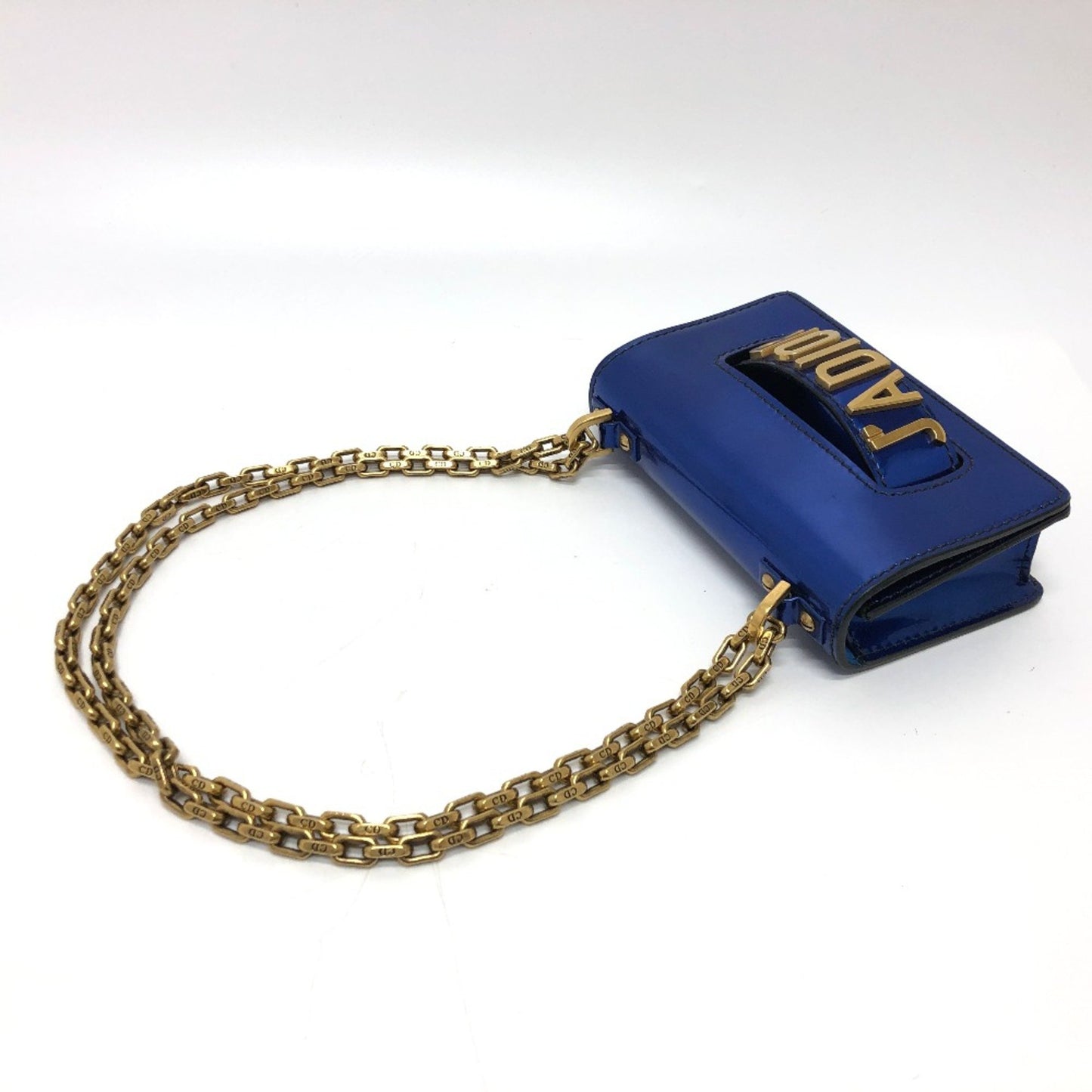Christian Dior Chain Bag Crossbody Shoulder Bag Shoulder Bag Gunmetal Blue Goldhardware