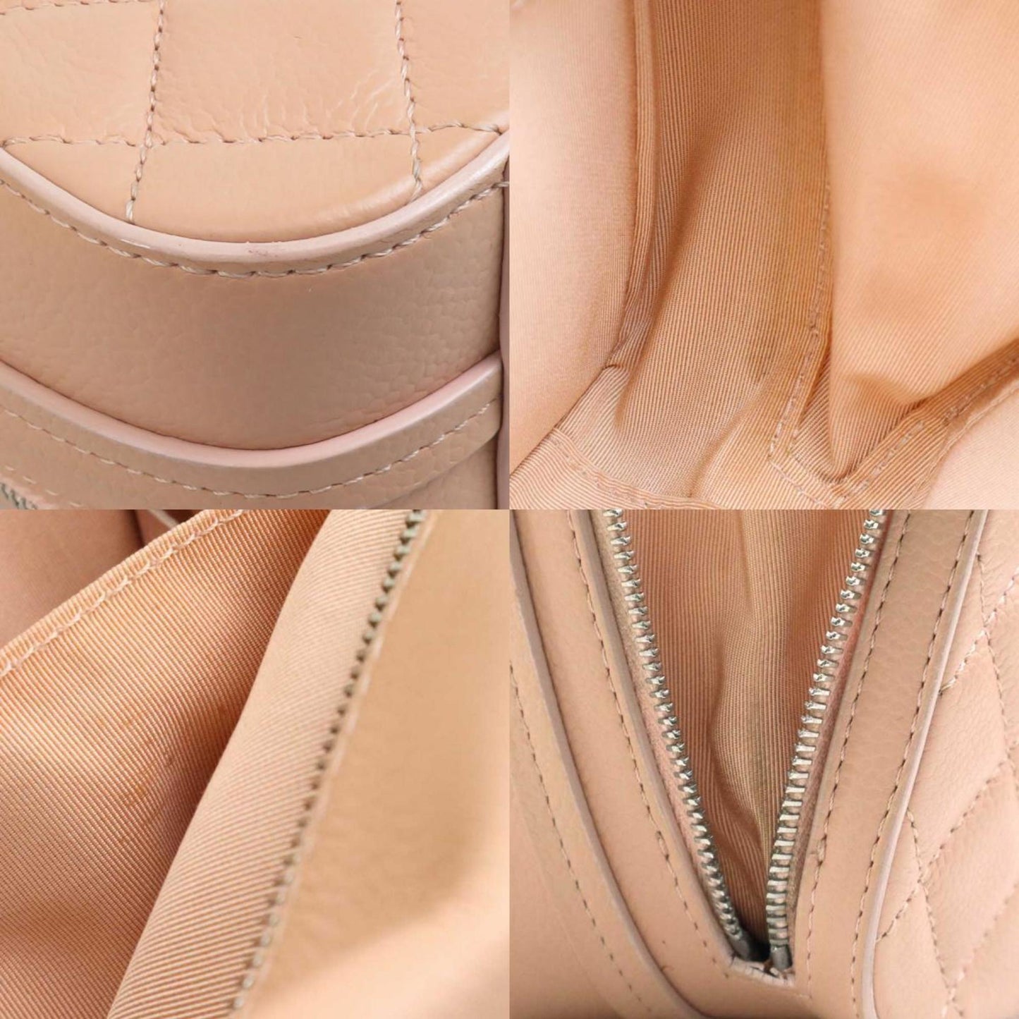 Chanel Shoulder Bag Caviar Skin Leather Pink Beige Silver