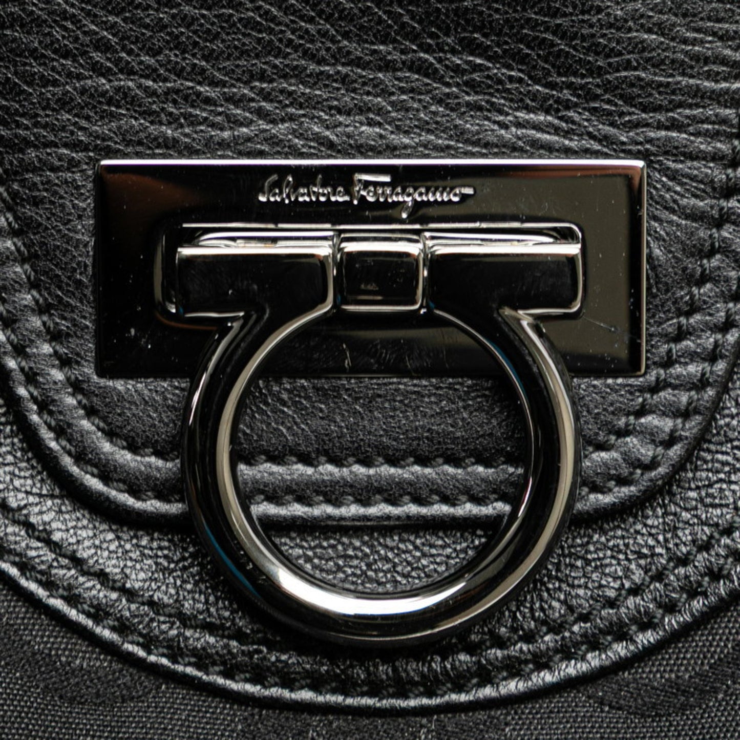 Salvatore Ferragamo Gancini Handbag Tote Bag In Black Canvas