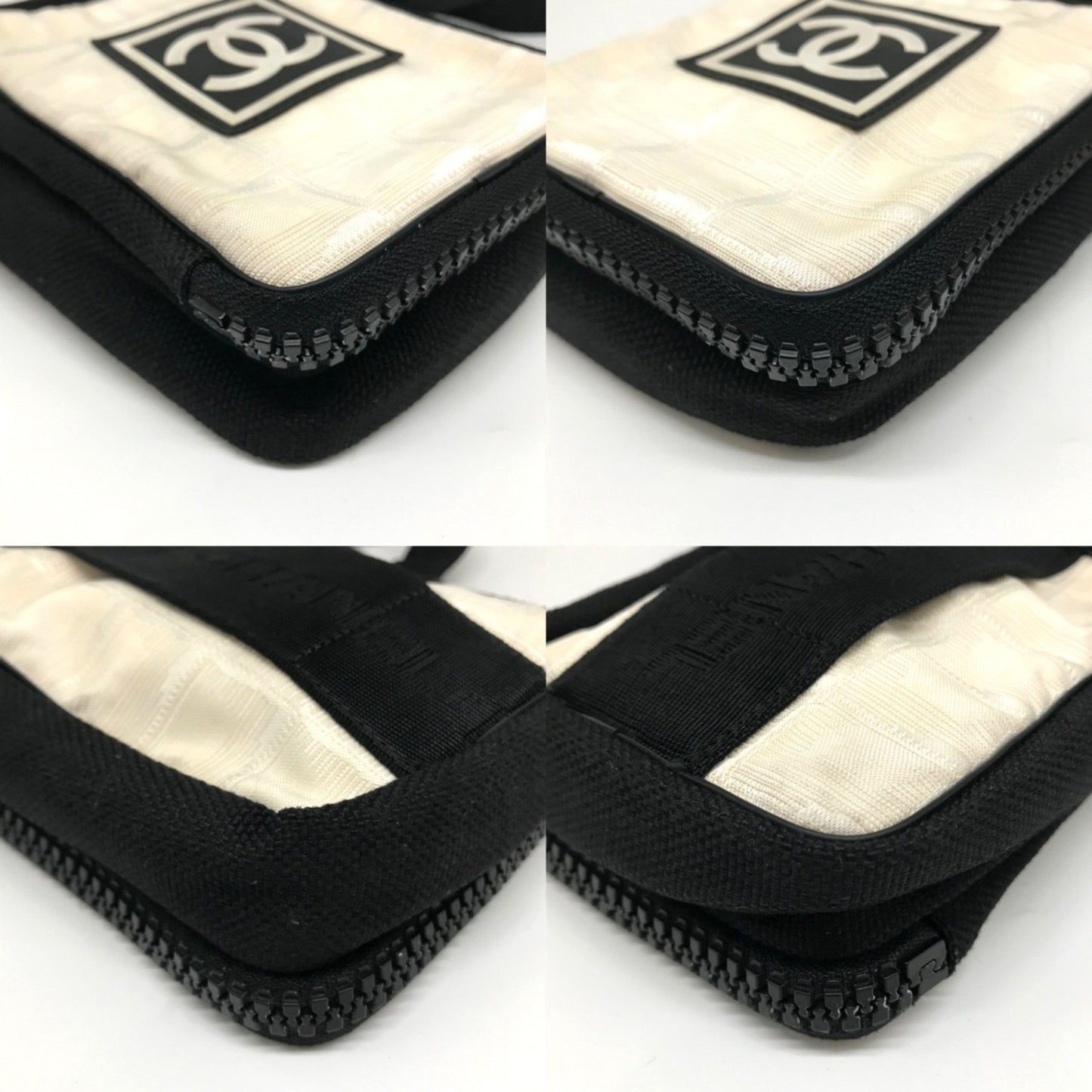 Chanel Sport Line Shoulder Bag Pochette Nylon Ivory Black Coco Mark No.8 Chanel