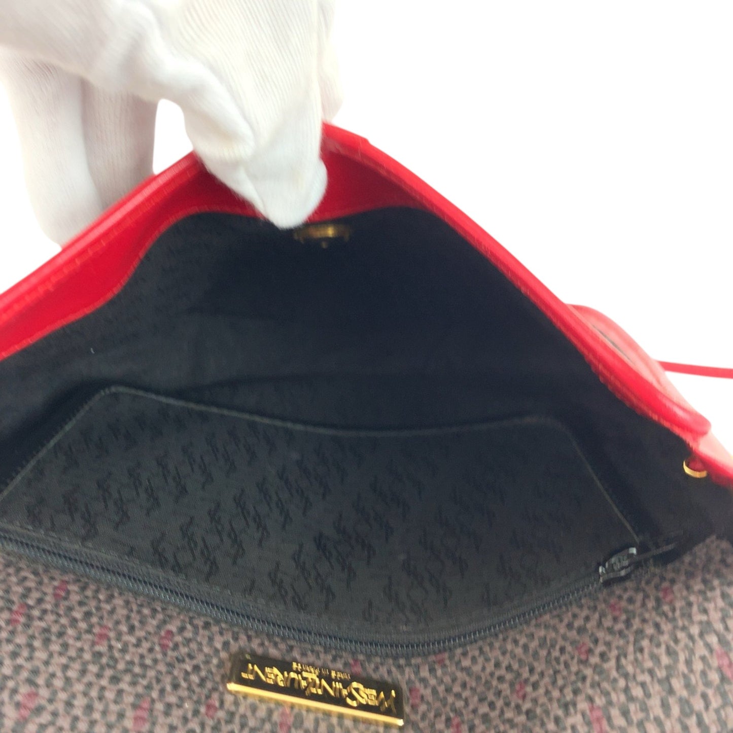 Yves Saint Laurent Vintage Ysl Logo Red Purple Gold Hardware Leather Canvas Shoulder Bag Crossbody