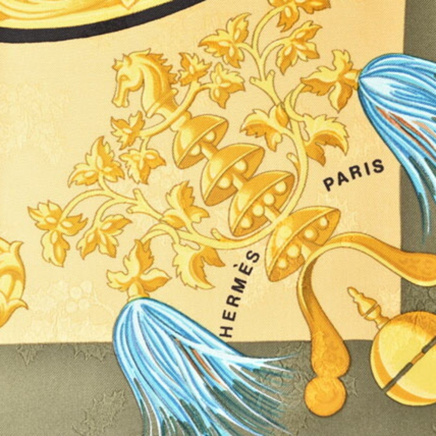 Hermes Scarf Muffler Hermes Carre 90 Silk Twill Carriage Motif Gold/Green
